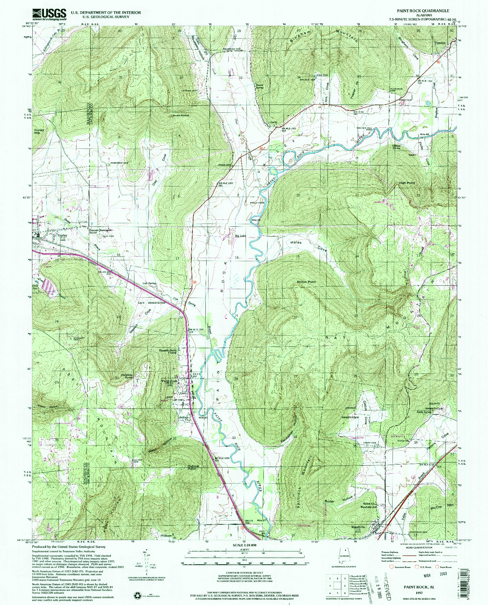 USGS 1:24000-SCALE QUADRANGLE FOR PAINT ROCK, AL 1997
