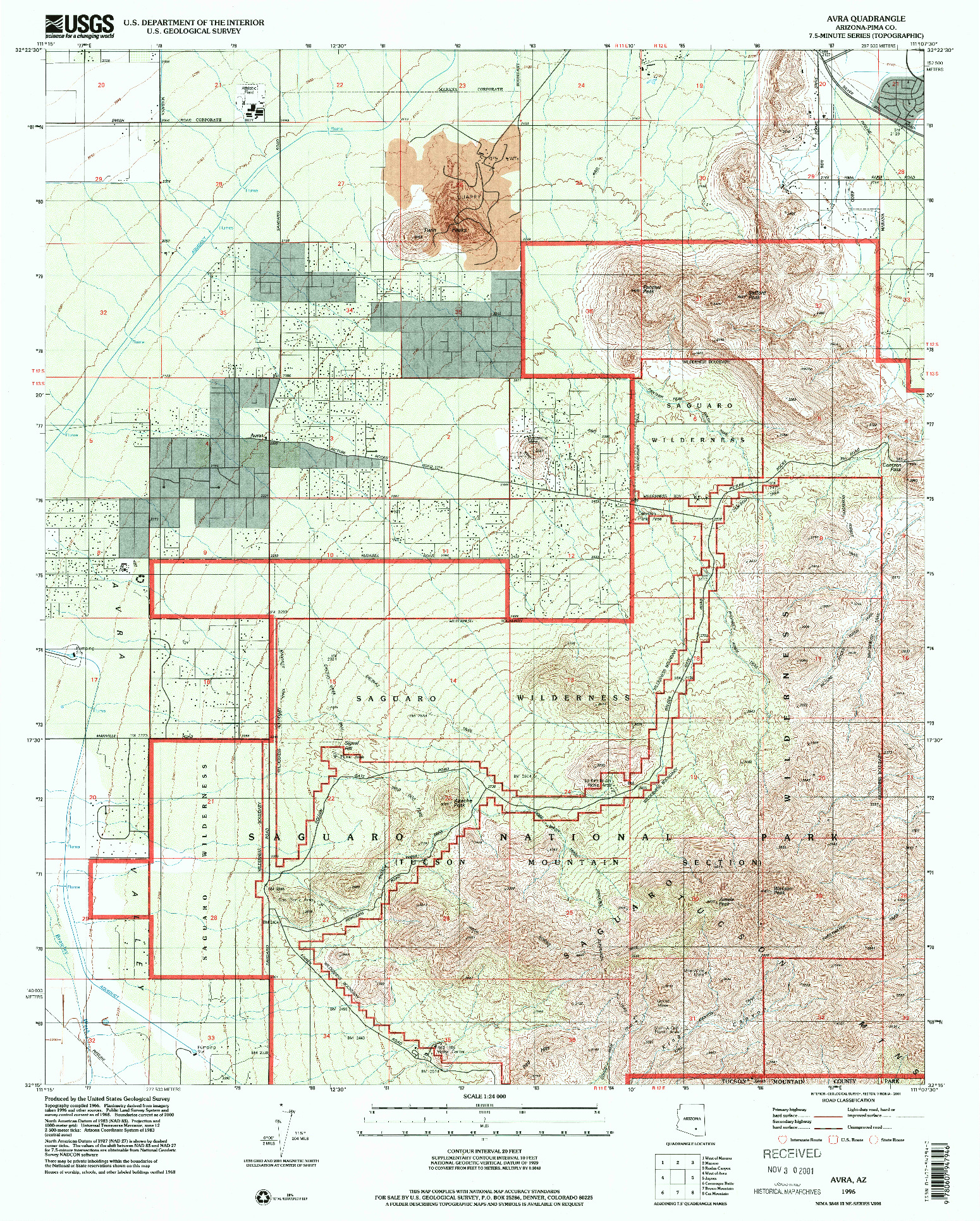 USGS 1:24000-SCALE QUADRANGLE FOR AVRA, AZ 1996