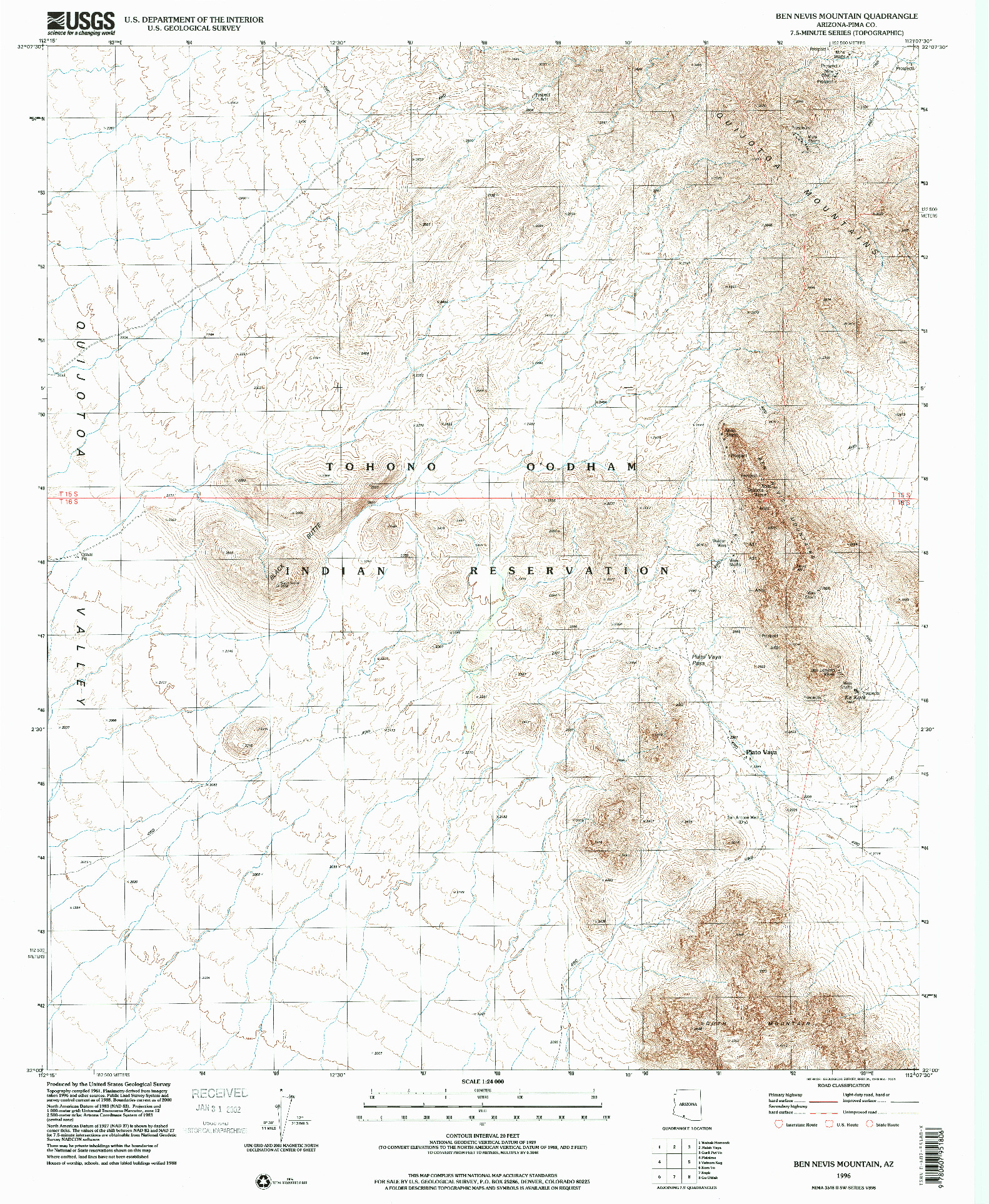 USGS 1:24000-SCALE QUADRANGLE FOR BEN NEVIS MOUNTAIN, AZ 1996