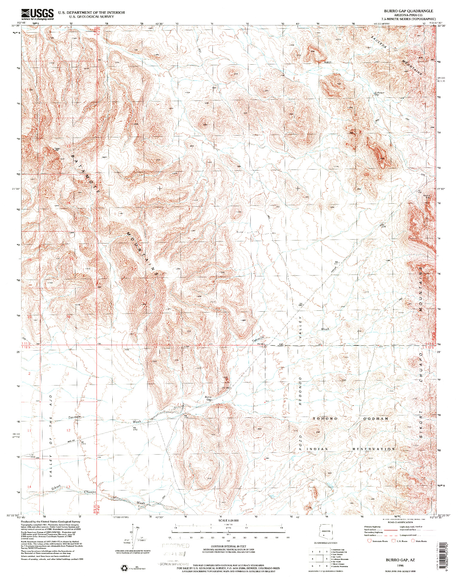 USGS 1:24000-SCALE QUADRANGLE FOR BURRO GAP, AZ 1996