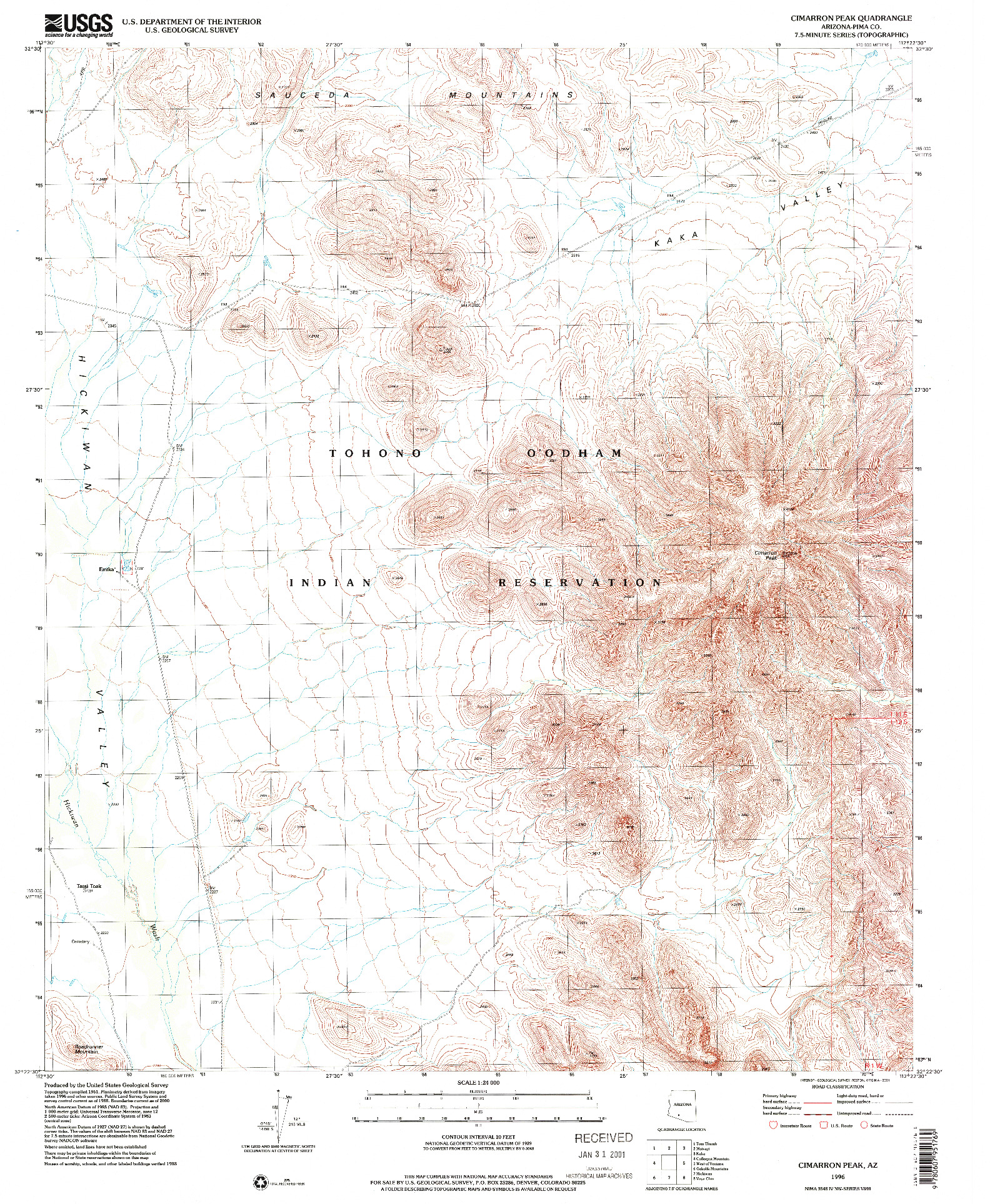 USGS 1:24000-SCALE QUADRANGLE FOR CIMARRON PEAK, AZ 1996
