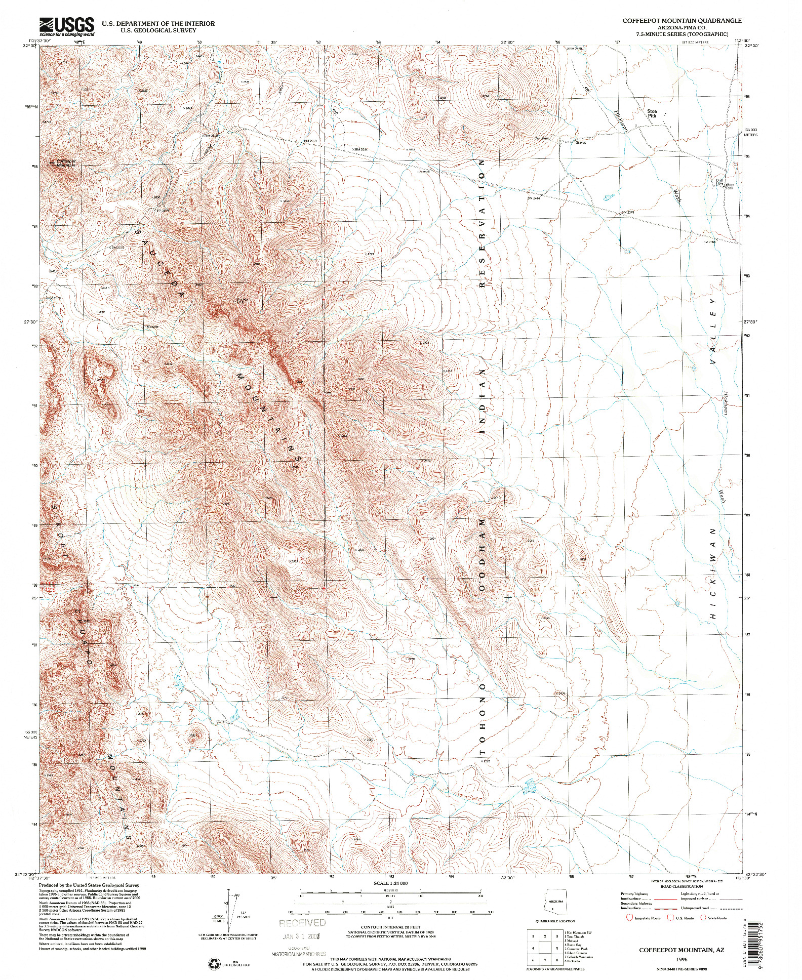 USGS 1:24000-SCALE QUADRANGLE FOR COFFEEPOT MOUNTAIN, AZ 1996