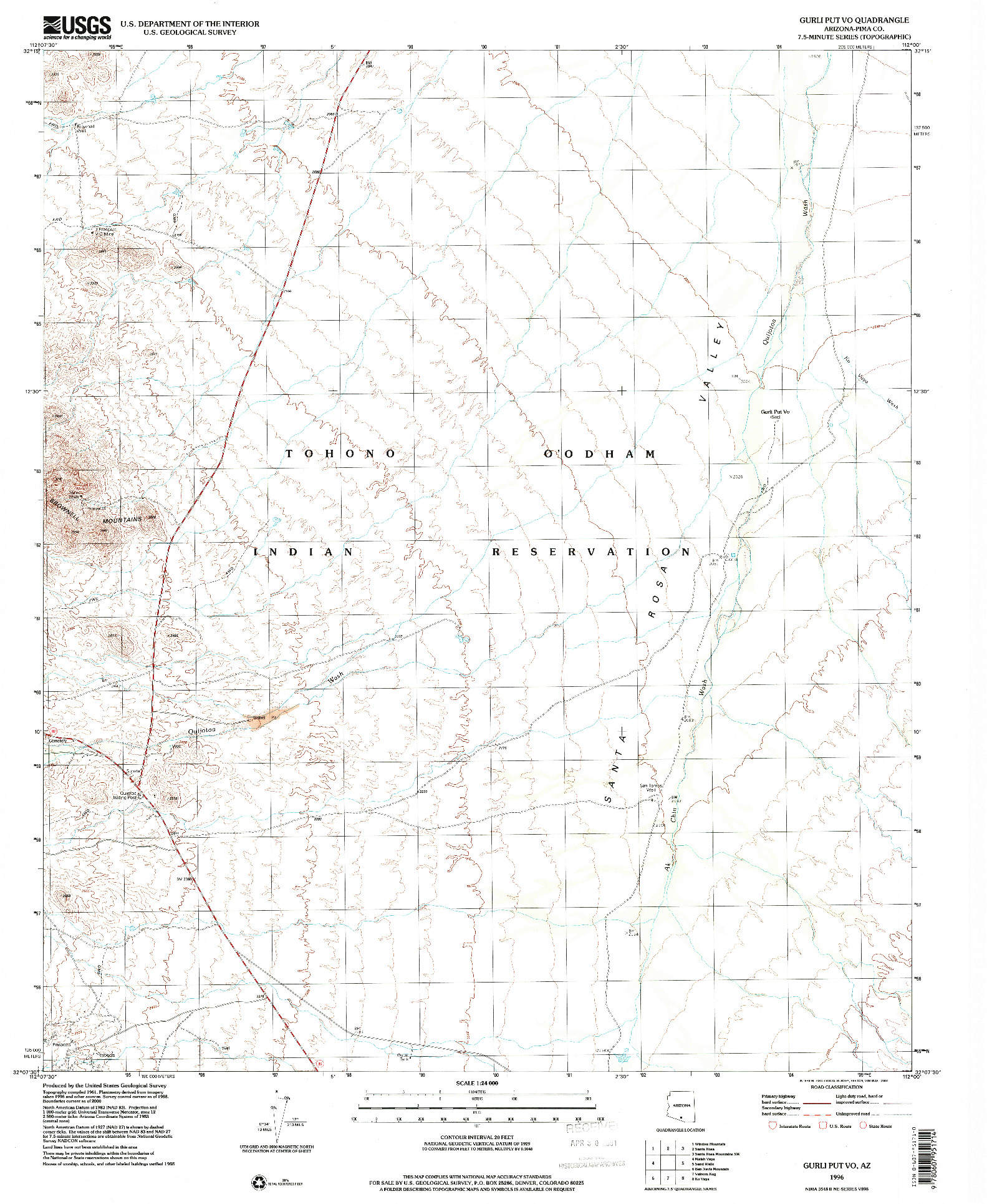 USGS 1:24000-SCALE QUADRANGLE FOR GURLI PUT VO, AZ 1996