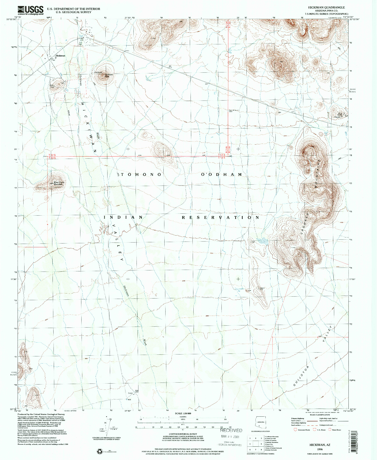 USGS 1:24000-SCALE QUADRANGLE FOR HICKIWAN, AZ 1996