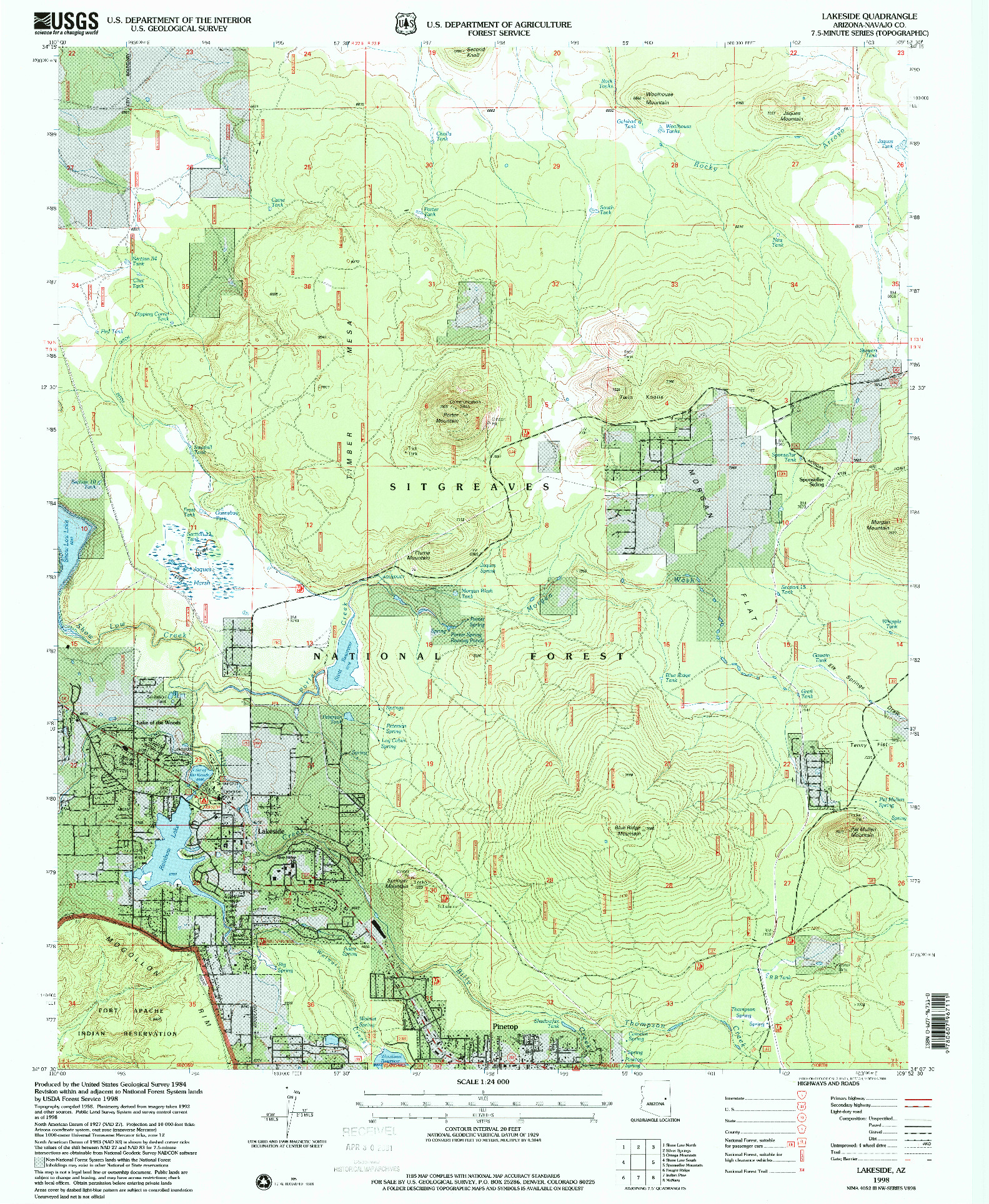 USGS 1:24000-SCALE QUADRANGLE FOR LAKESIDE, AZ 1998