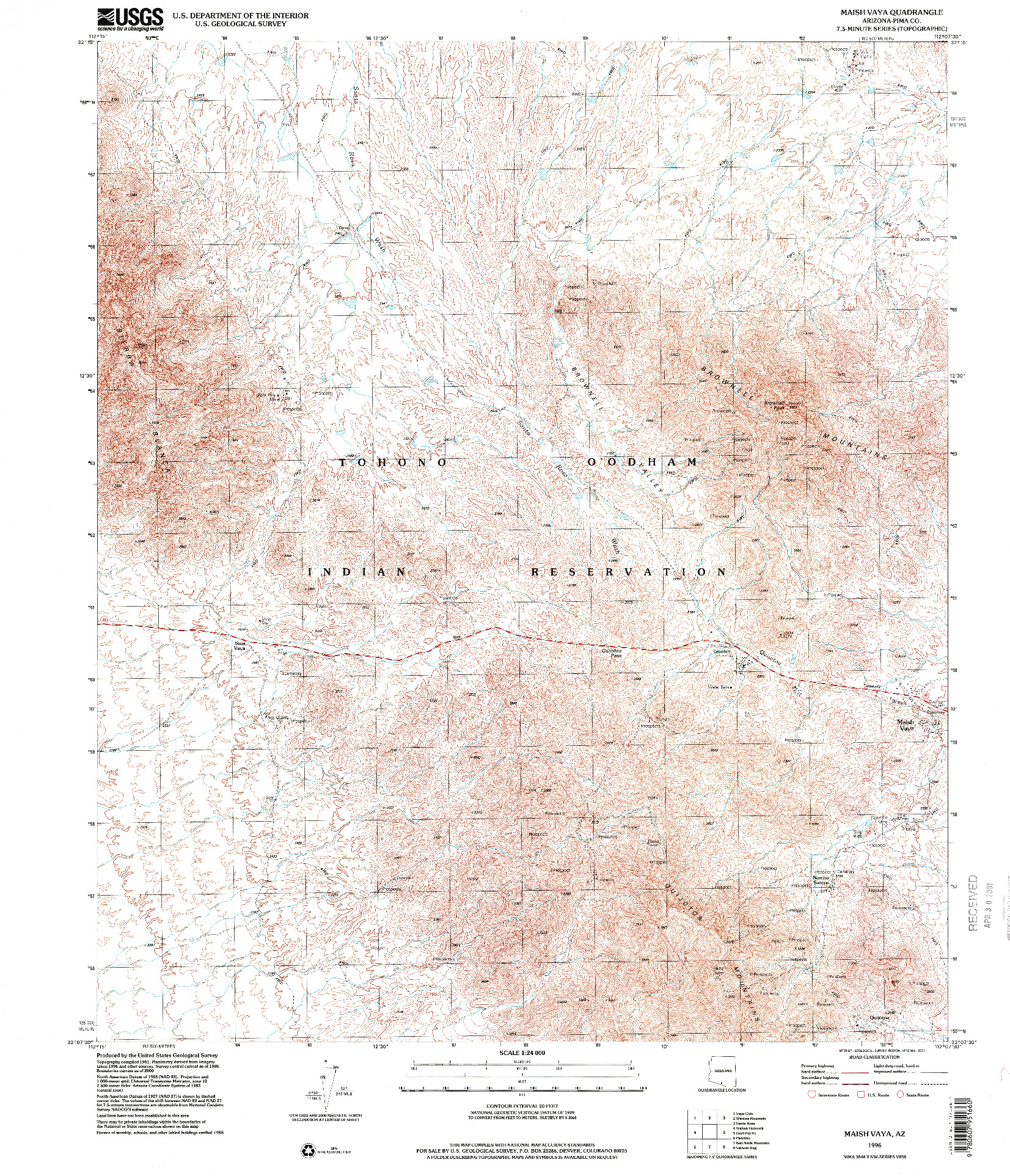 USGS 1:24000-SCALE QUADRANGLE FOR MAISH VAYA, AZ 1996