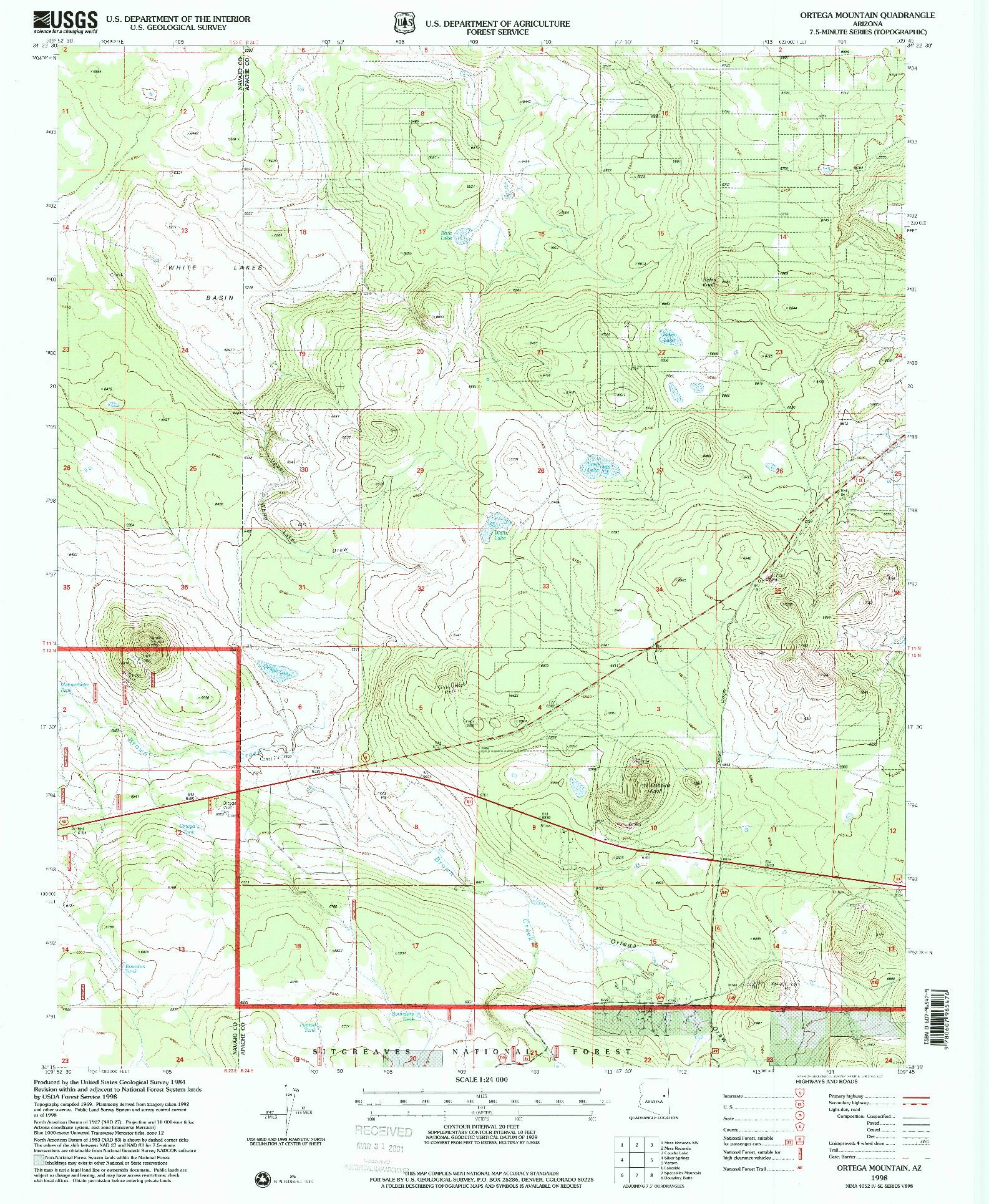 USGS 1:24000-SCALE QUADRANGLE FOR ORTEGA MOUNTAIN, AZ 1998