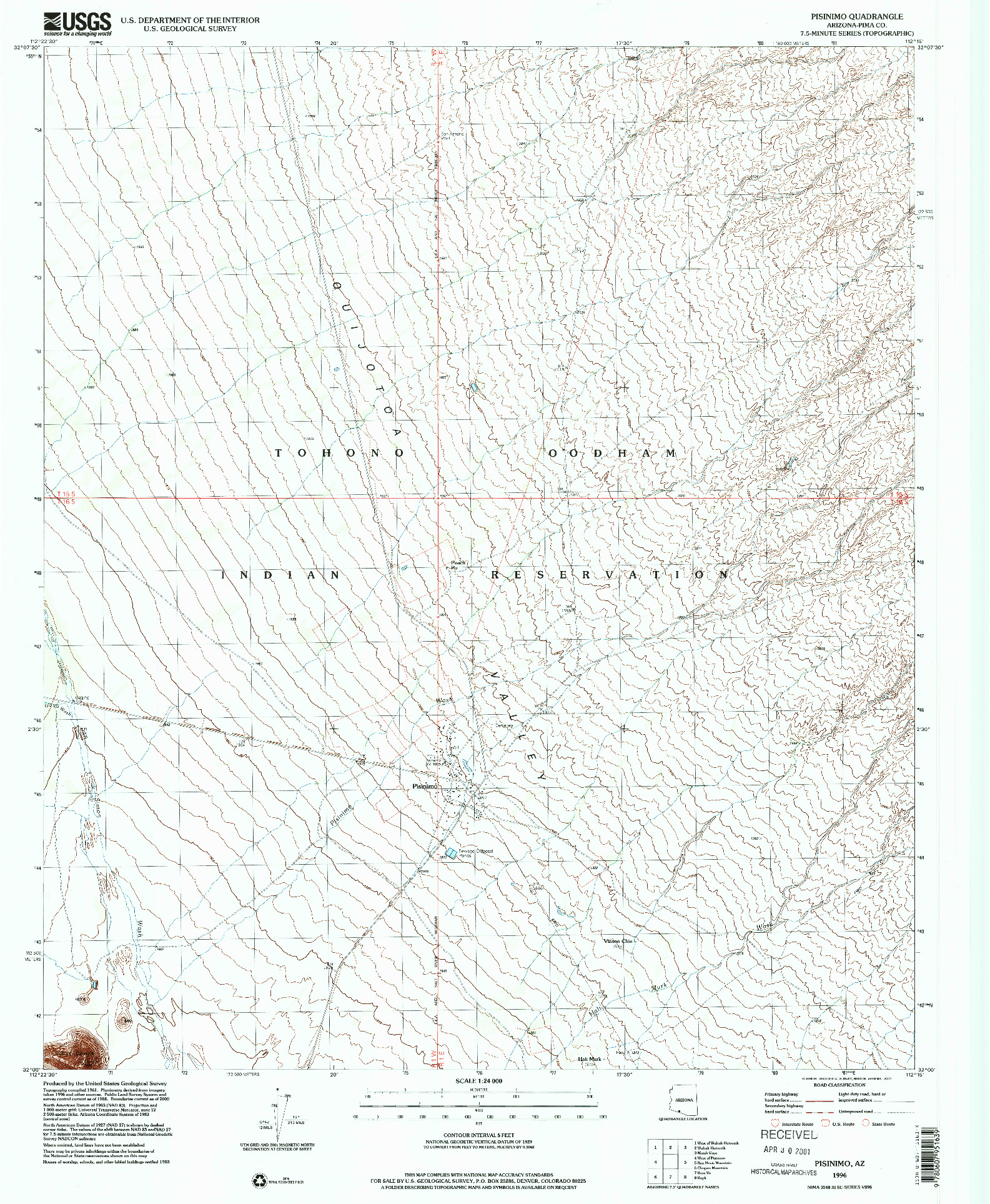USGS 1:24000-SCALE QUADRANGLE FOR PISINIMO, AZ 1996