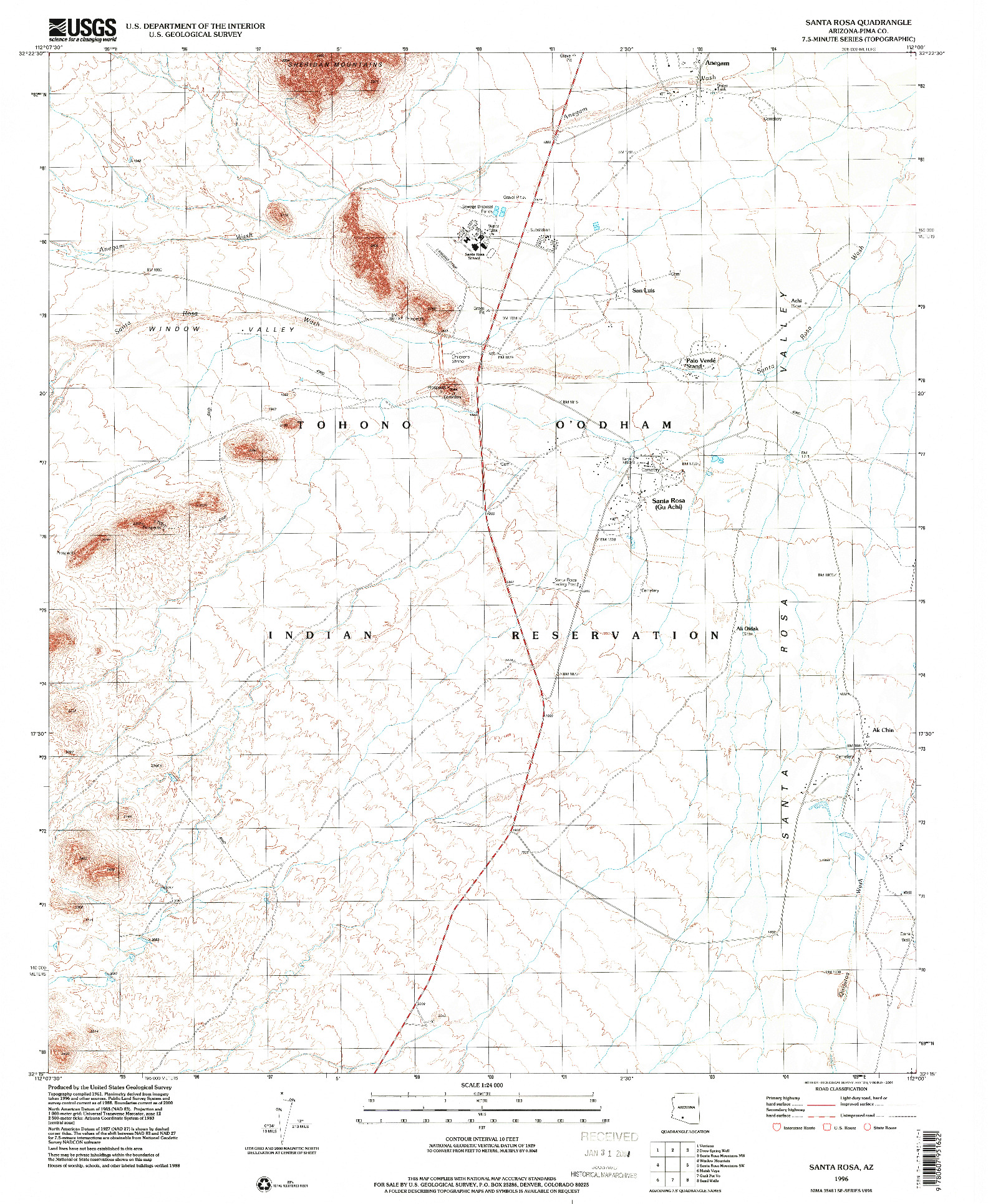 USGS 1:24000-SCALE QUADRANGLE FOR SANTA ROSA, AZ 1996