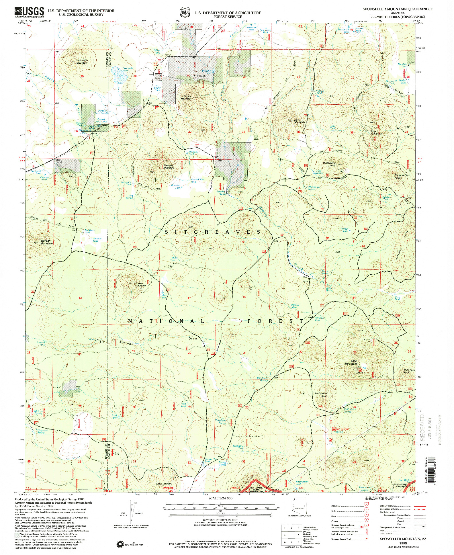 USGS 1:24000-SCALE QUADRANGLE FOR SPONSELLER MOUNTAIN, AZ 1998