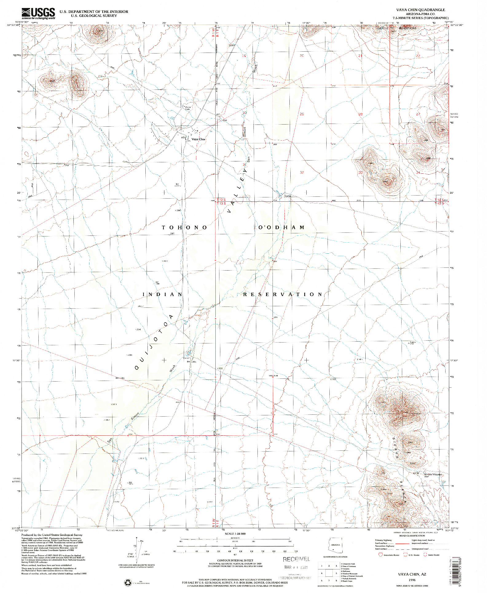 USGS 1:24000-SCALE QUADRANGLE FOR VAYA CHIN, AZ 1996