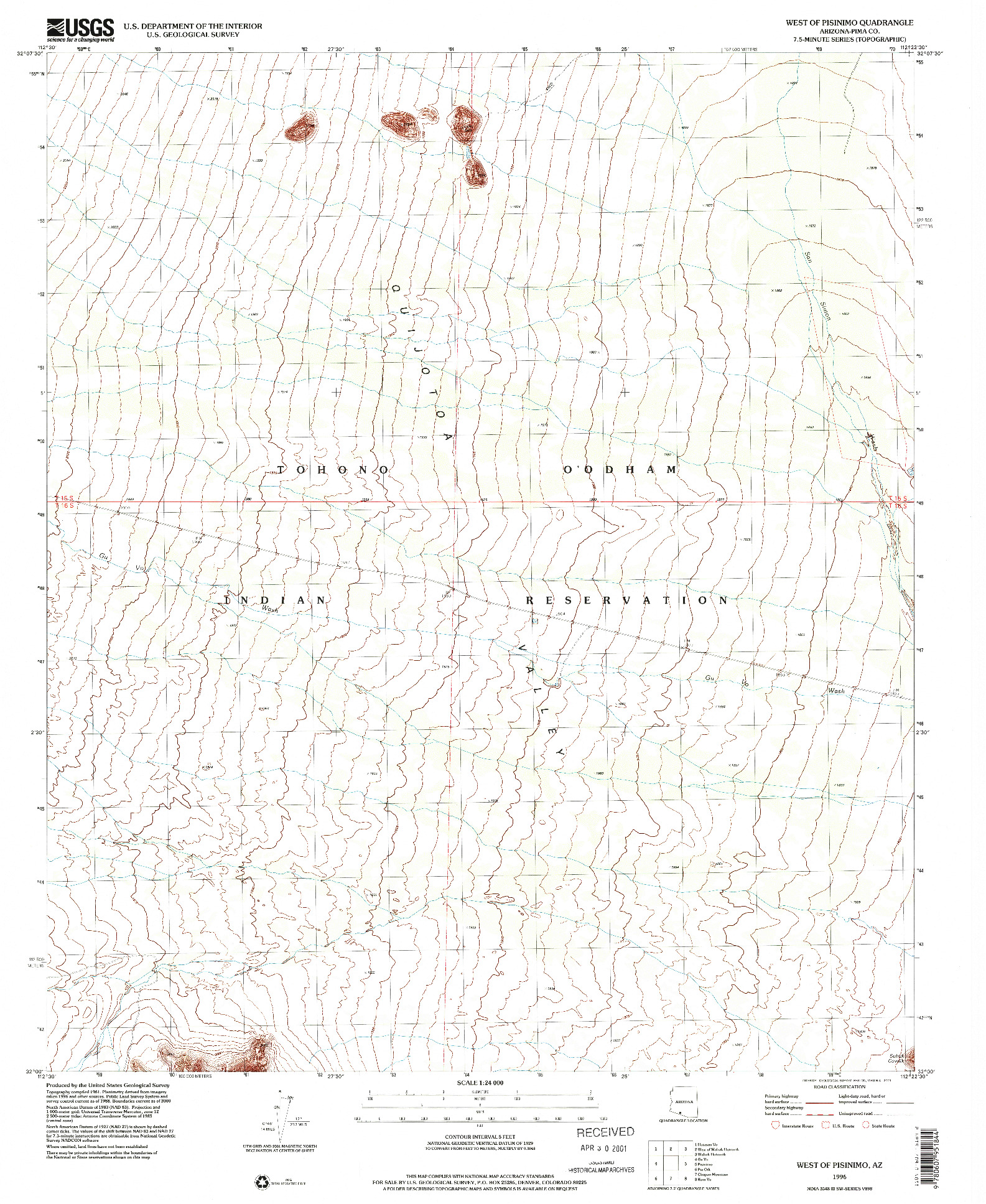 USGS 1:24000-SCALE QUADRANGLE FOR WEST OF PISINIMO, AZ 1996