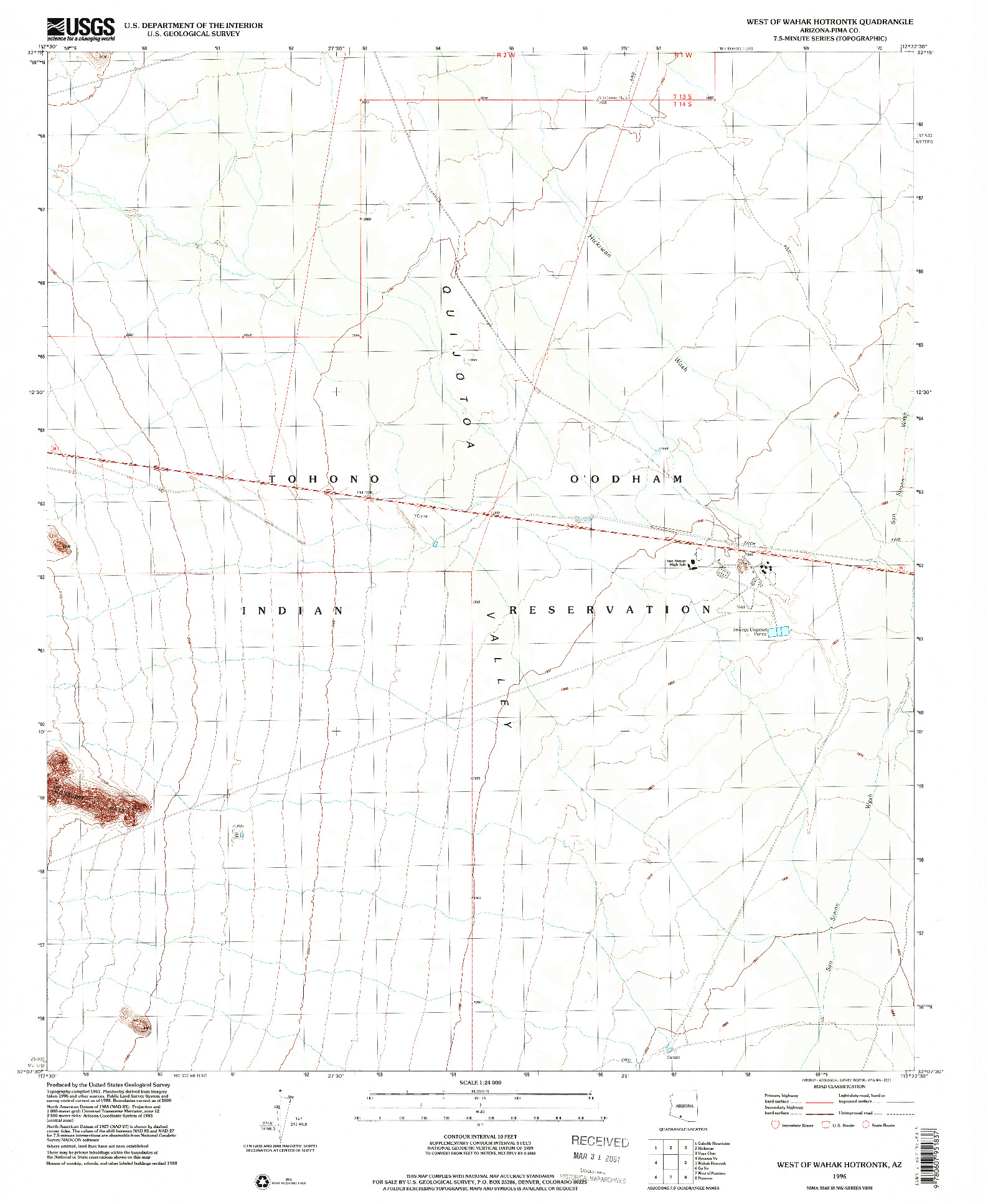 USGS 1:24000-SCALE QUADRANGLE FOR WEST OF WAHAK HOTRONTK, AZ 1996