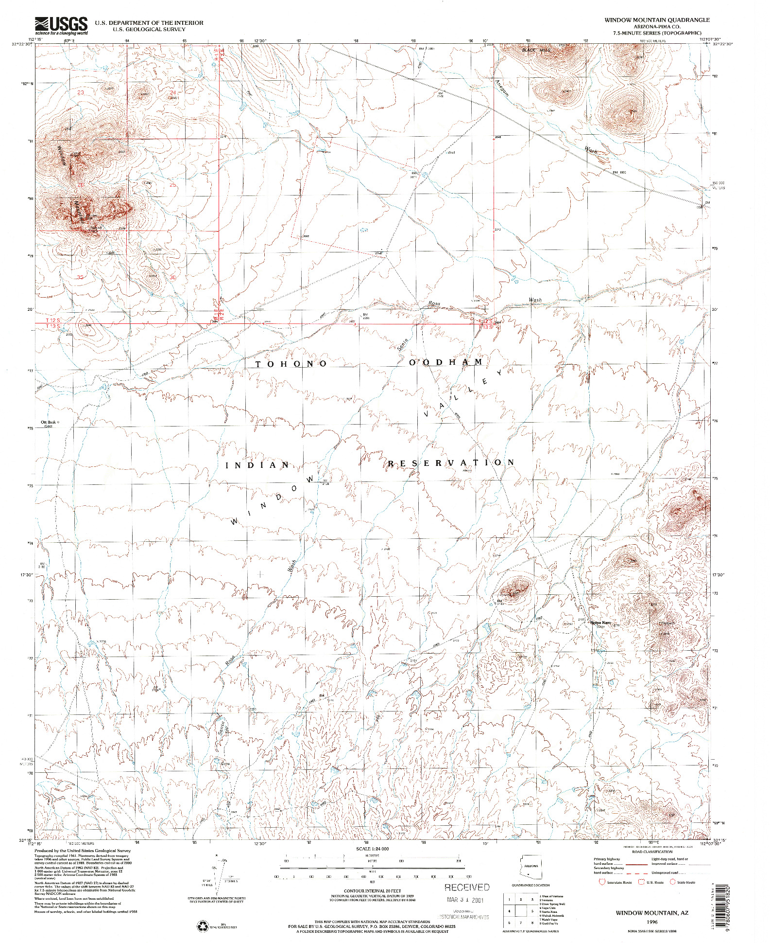 USGS 1:24000-SCALE QUADRANGLE FOR WINDOW MOUNTAIN, AZ 1996