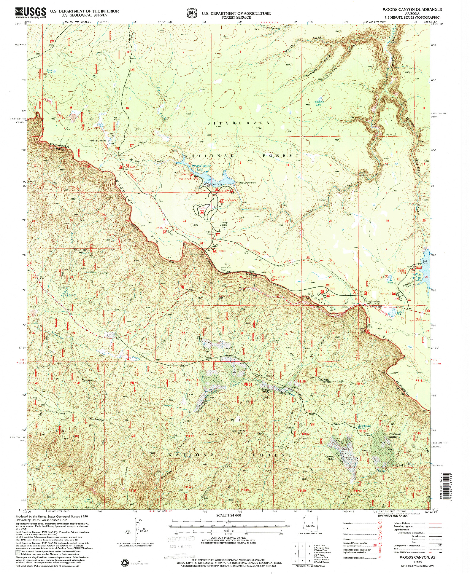 USGS 1:24000-SCALE QUADRANGLE FOR WOODS CANYON, AZ 1998