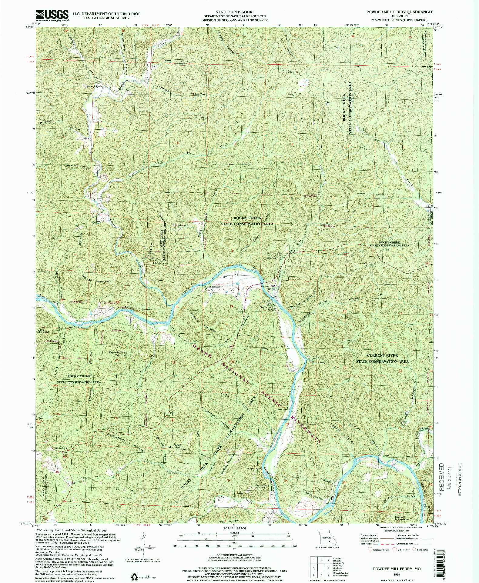 USGS 1:24000-SCALE QUADRANGLE FOR POWDER MILL FERRY, MO 1997