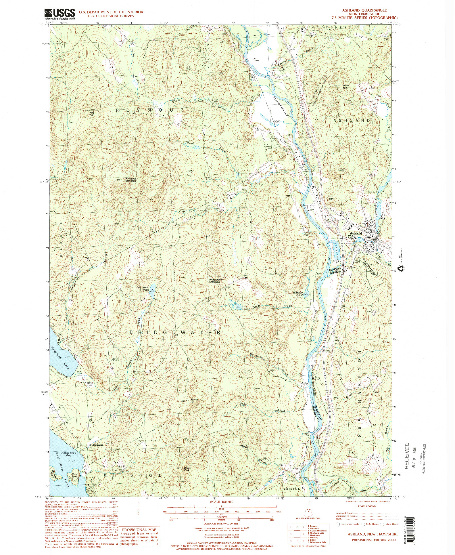 USGS 1:24000-SCALE QUADRANGLE FOR ASHLAND, NH 2000