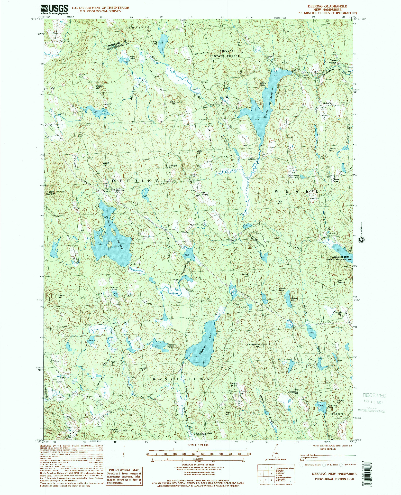 USGS 1:24000-SCALE QUADRANGLE FOR DEERING, NH 1998