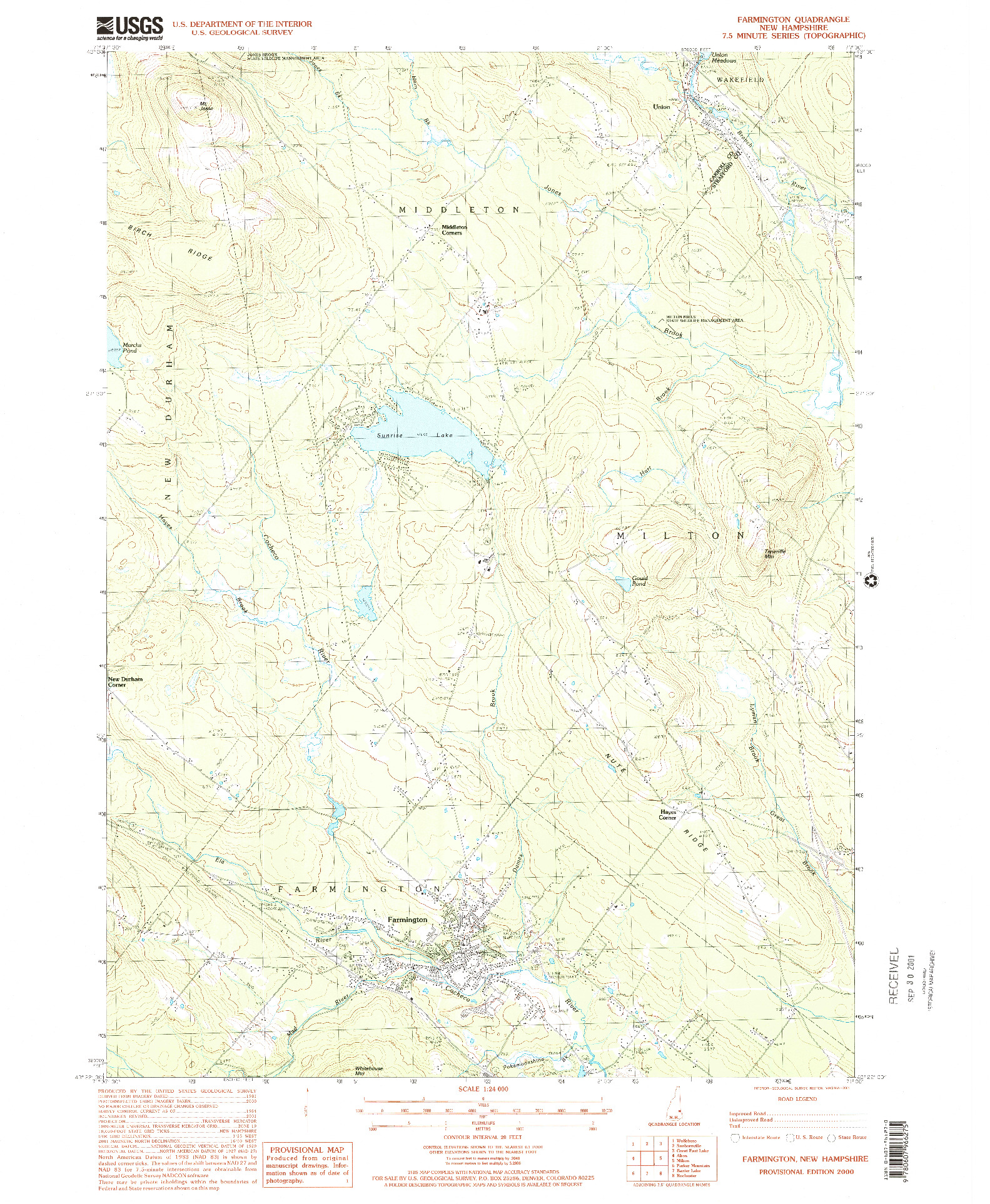 USGS 1:24000-SCALE QUADRANGLE FOR FARMINGTON, NH 2000