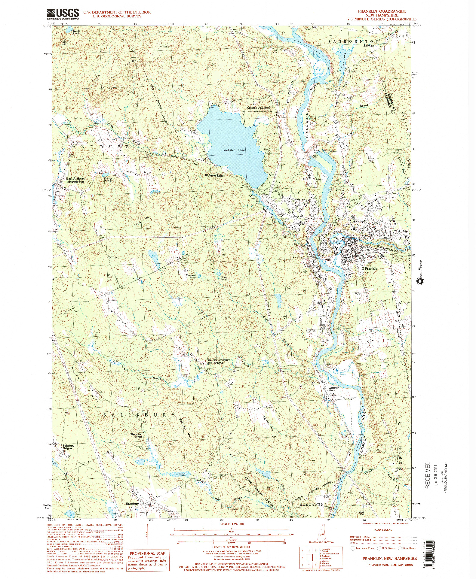 USGS 1:24000-SCALE QUADRANGLE FOR FRANKLIN, NH 2000