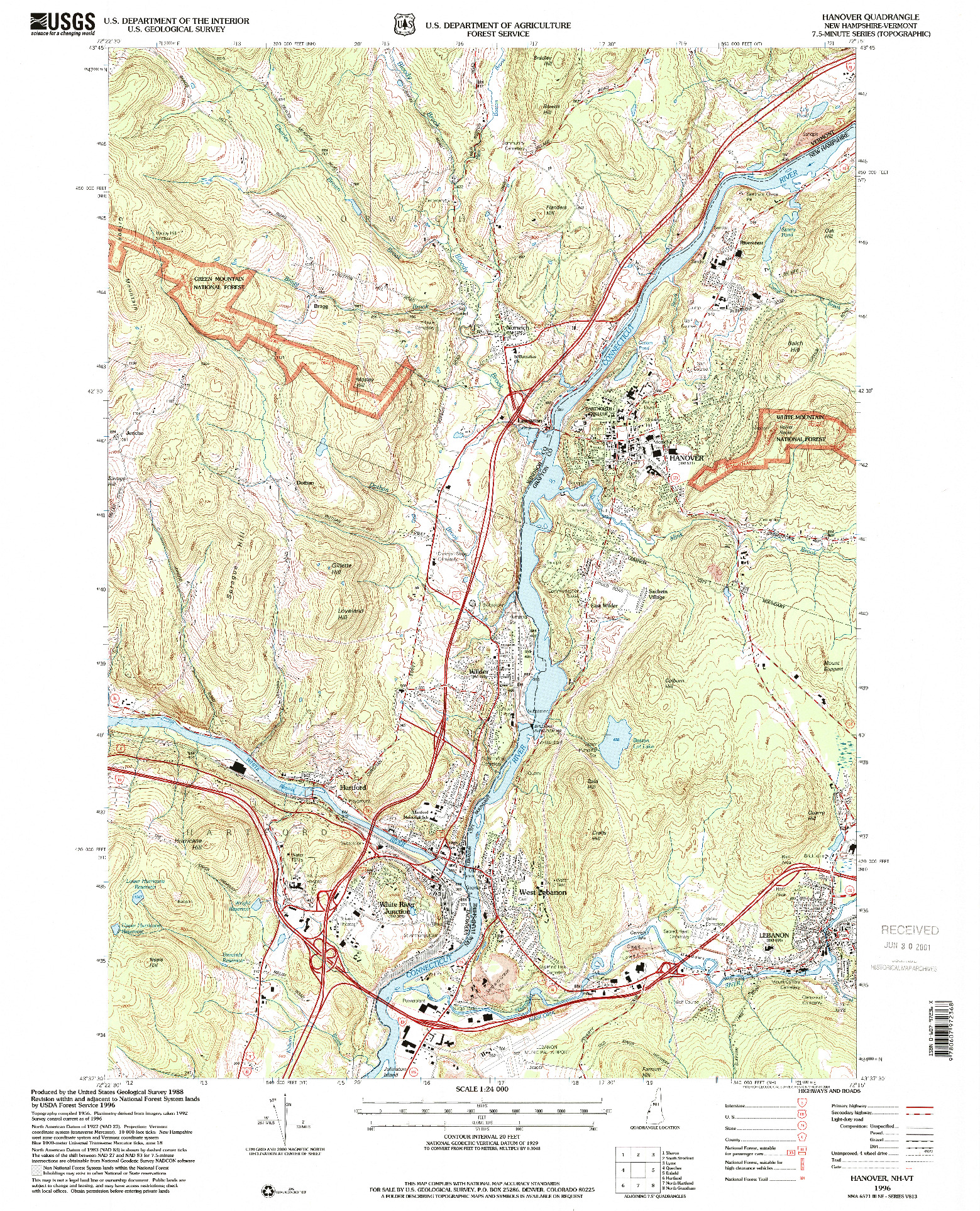 USGS 1:24000-SCALE QUADRANGLE FOR HANOVER, NH 1996