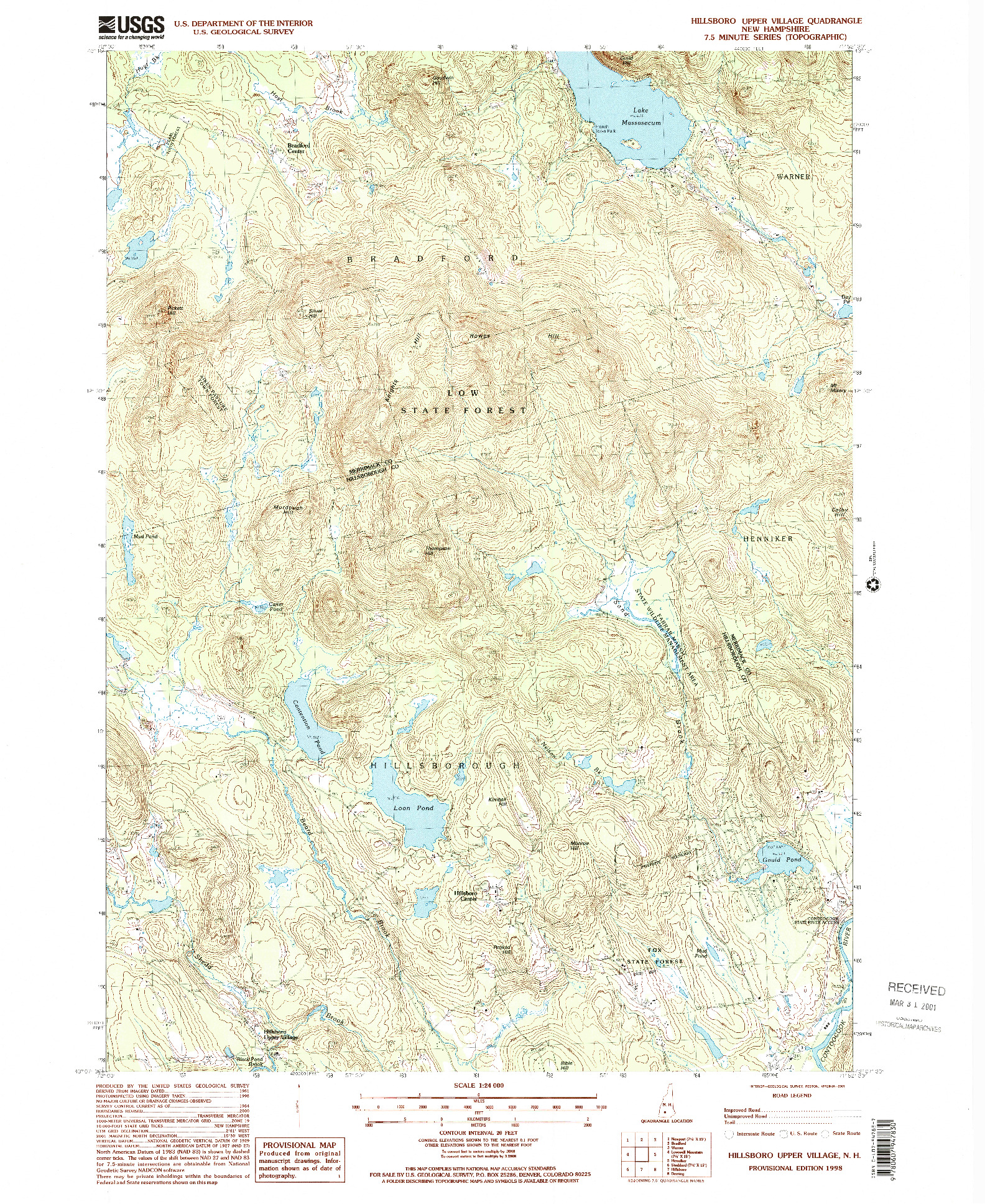 USGS 1:24000-SCALE QUADRANGLE FOR HILLSBORO UPPER VILLAGE, NH 1998