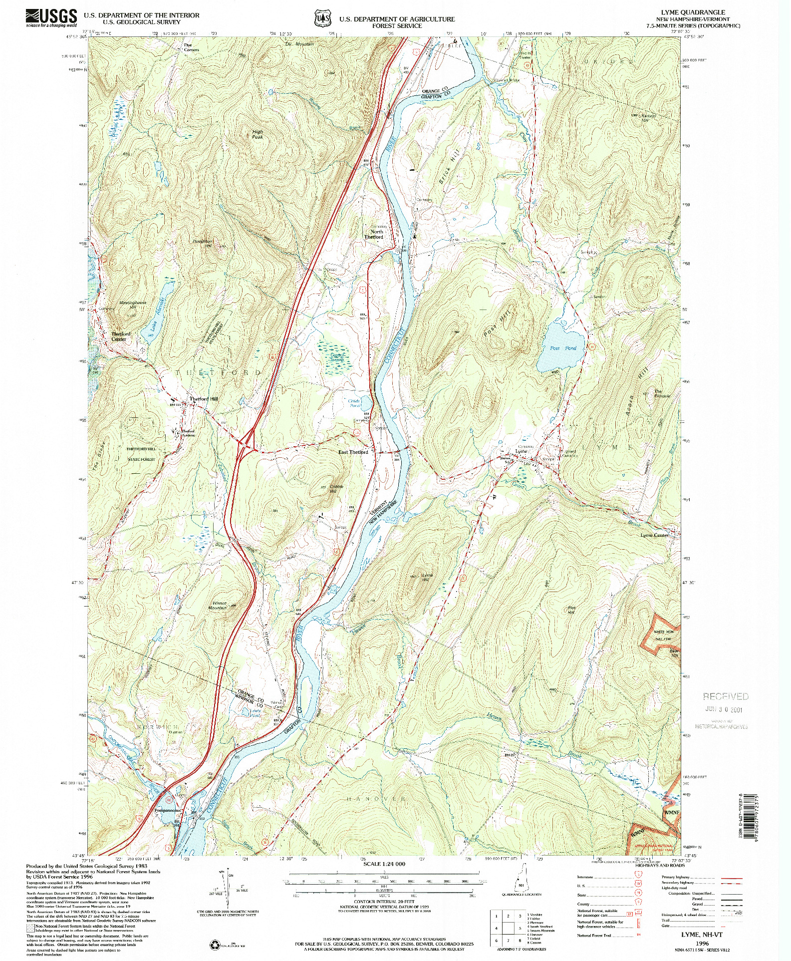 USGS 1:24000-SCALE QUADRANGLE FOR LYME, NH 1996