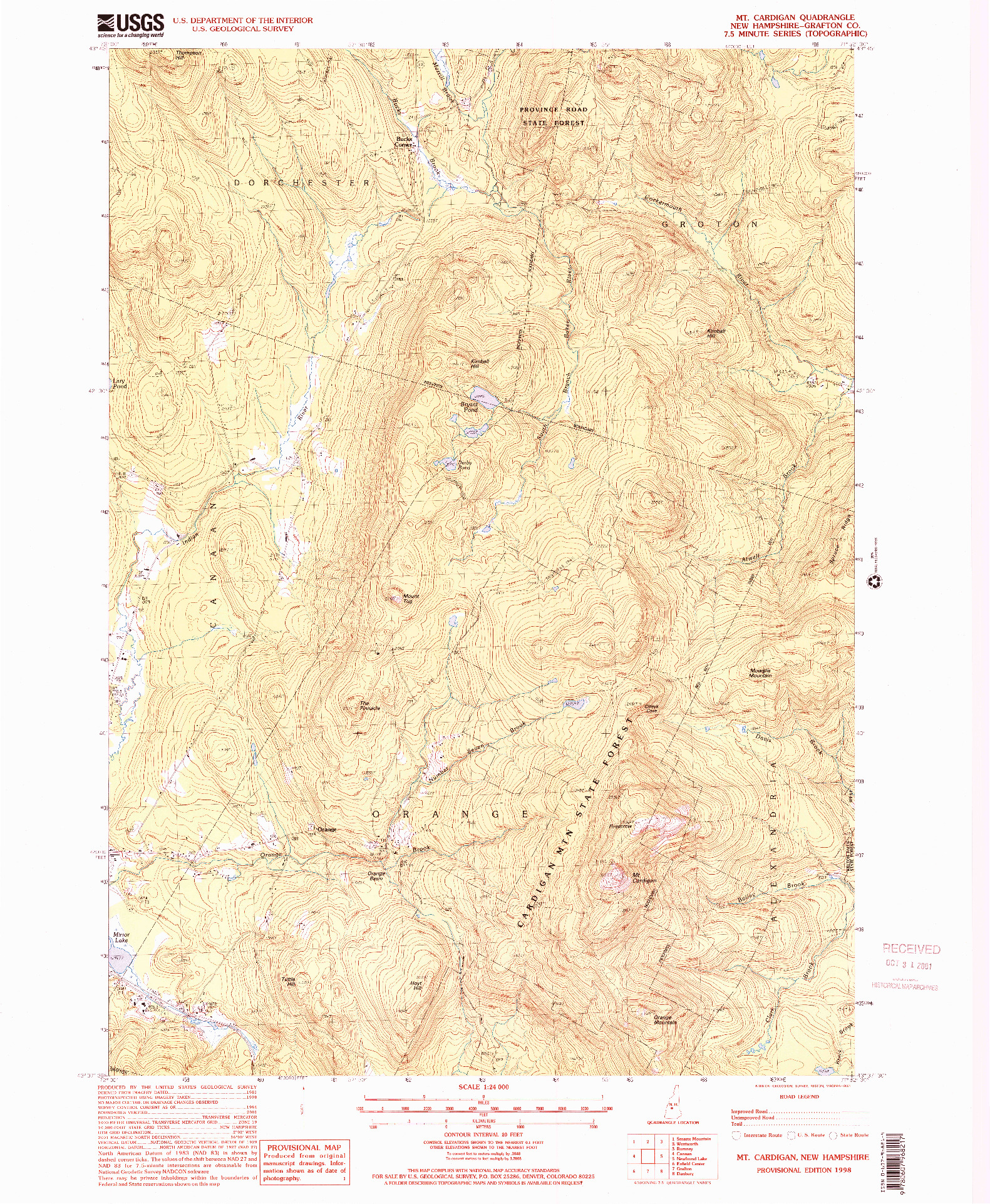 USGS 1:24000-SCALE QUADRANGLE FOR MT. CARDIGAN, NH 1998