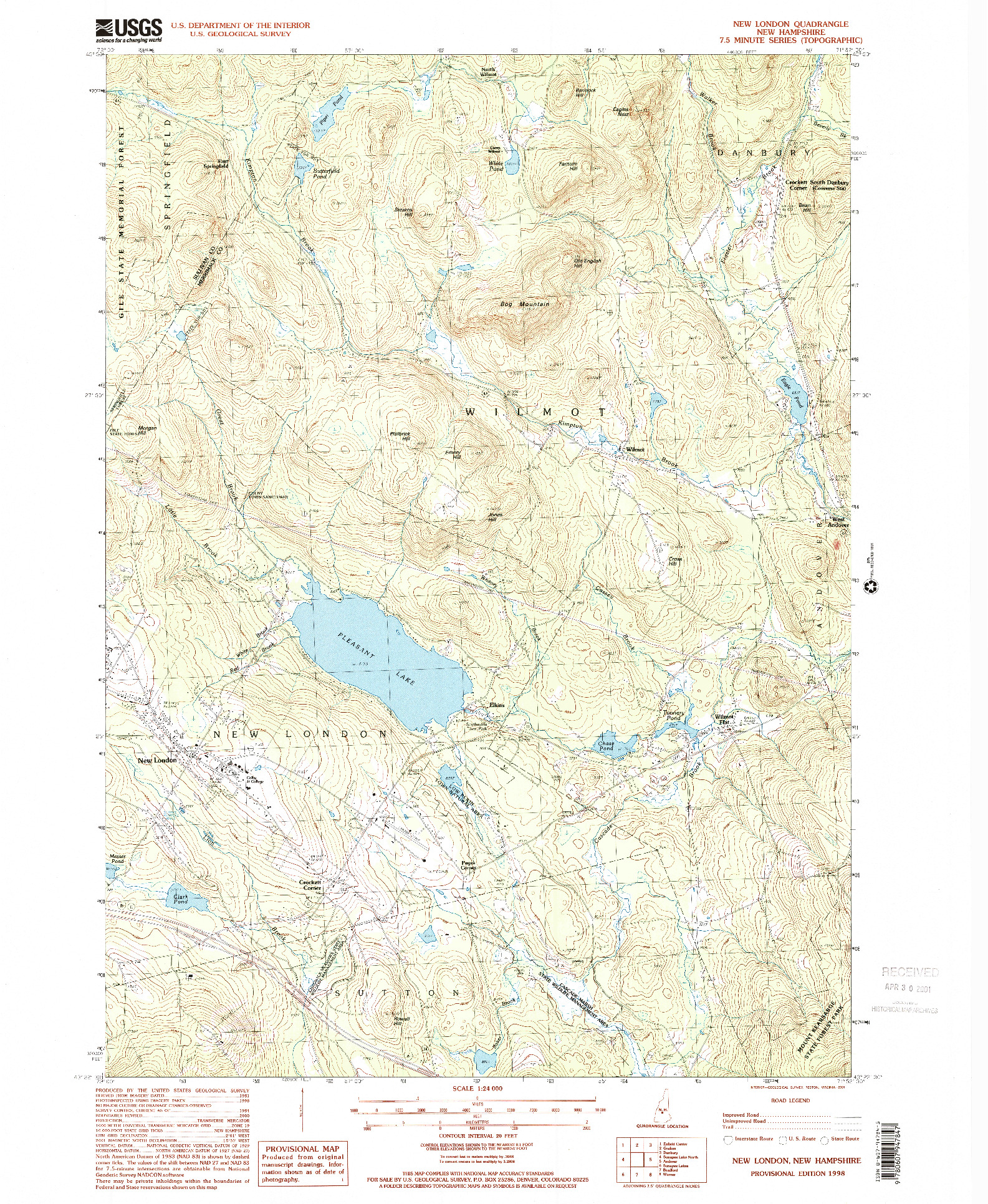 USGS 1:24000-SCALE QUADRANGLE FOR NEW LONDON, NH 1998