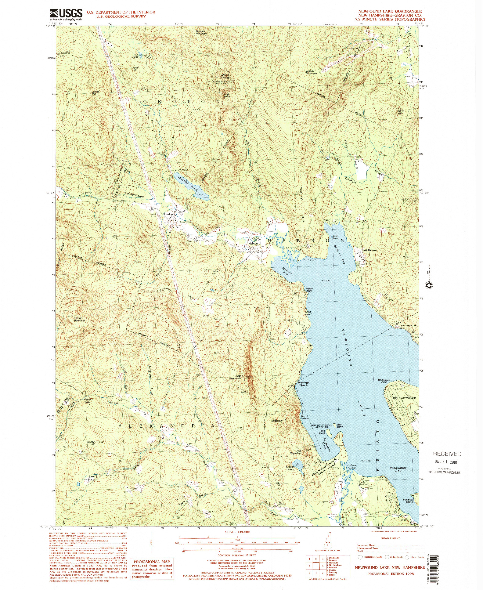USGS 1:24000-SCALE QUADRANGLE FOR NEWFOUND LAKE, NH 1998