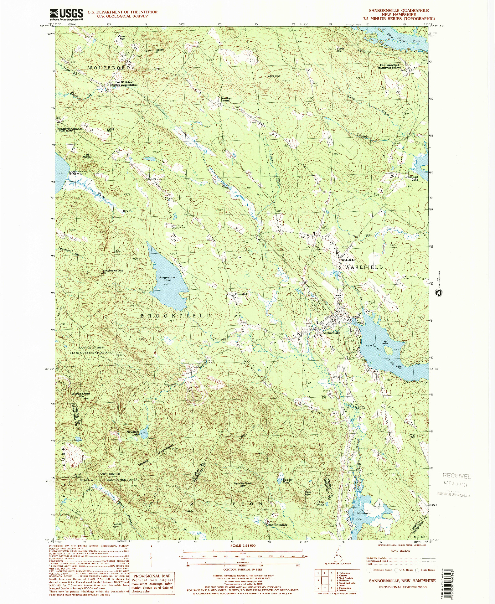 USGS 1:24000-SCALE QUADRANGLE FOR SANBORNVILLE, NH 2000