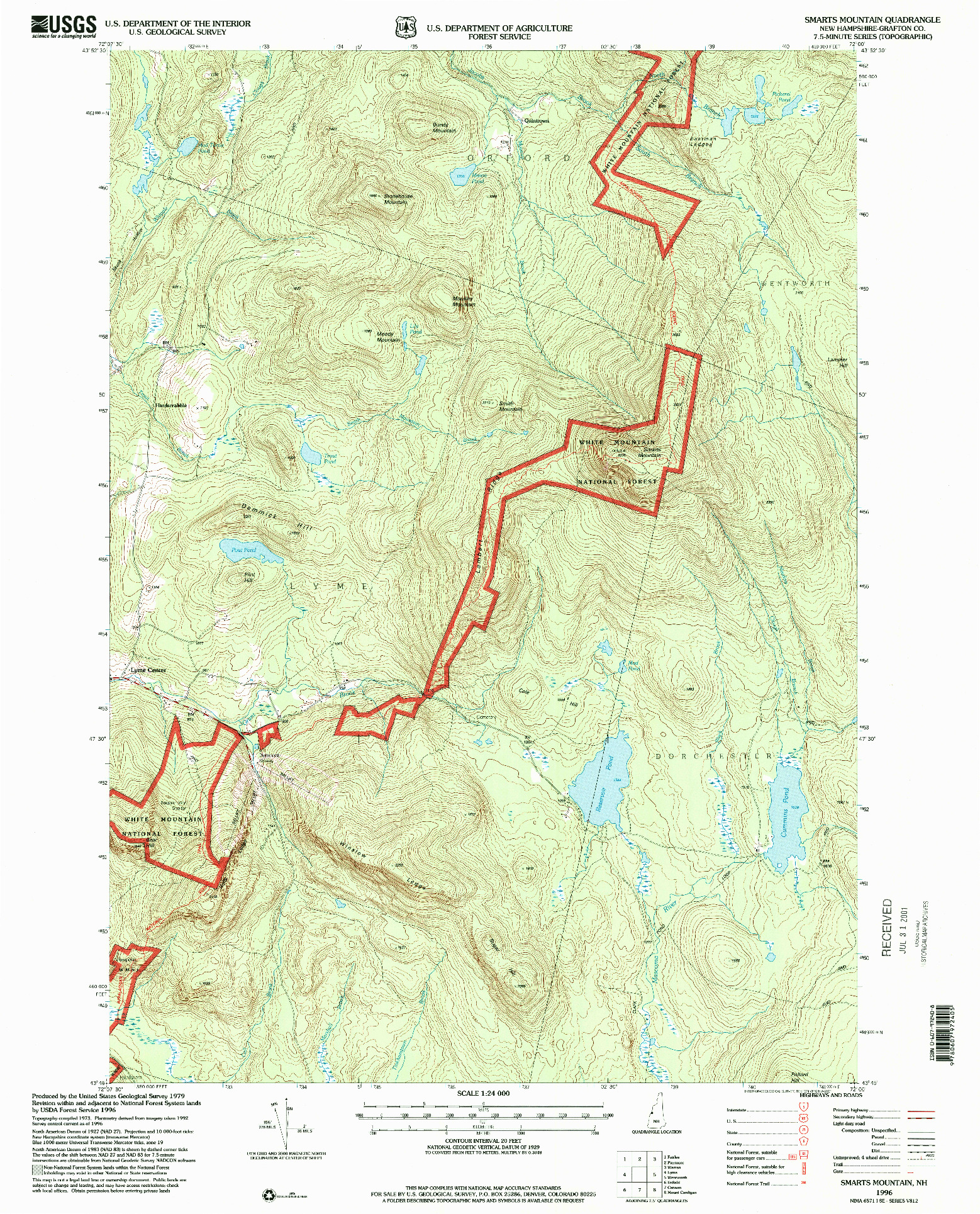 USGS 1:24000-SCALE QUADRANGLE FOR SMARTS MOUNTAIN, NH 1996