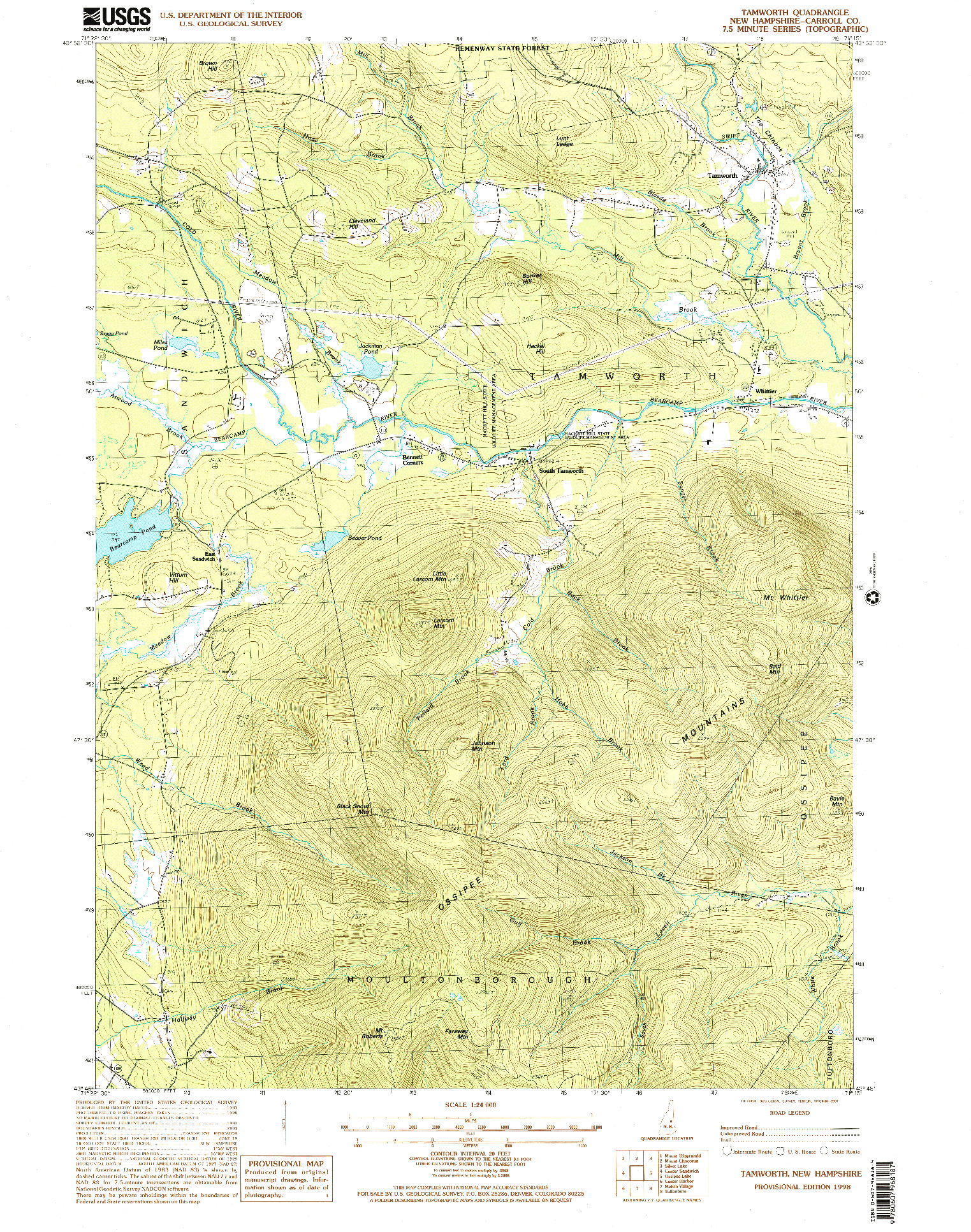 USGS 1:24000-SCALE QUADRANGLE FOR TAMWORTH, NH 1998