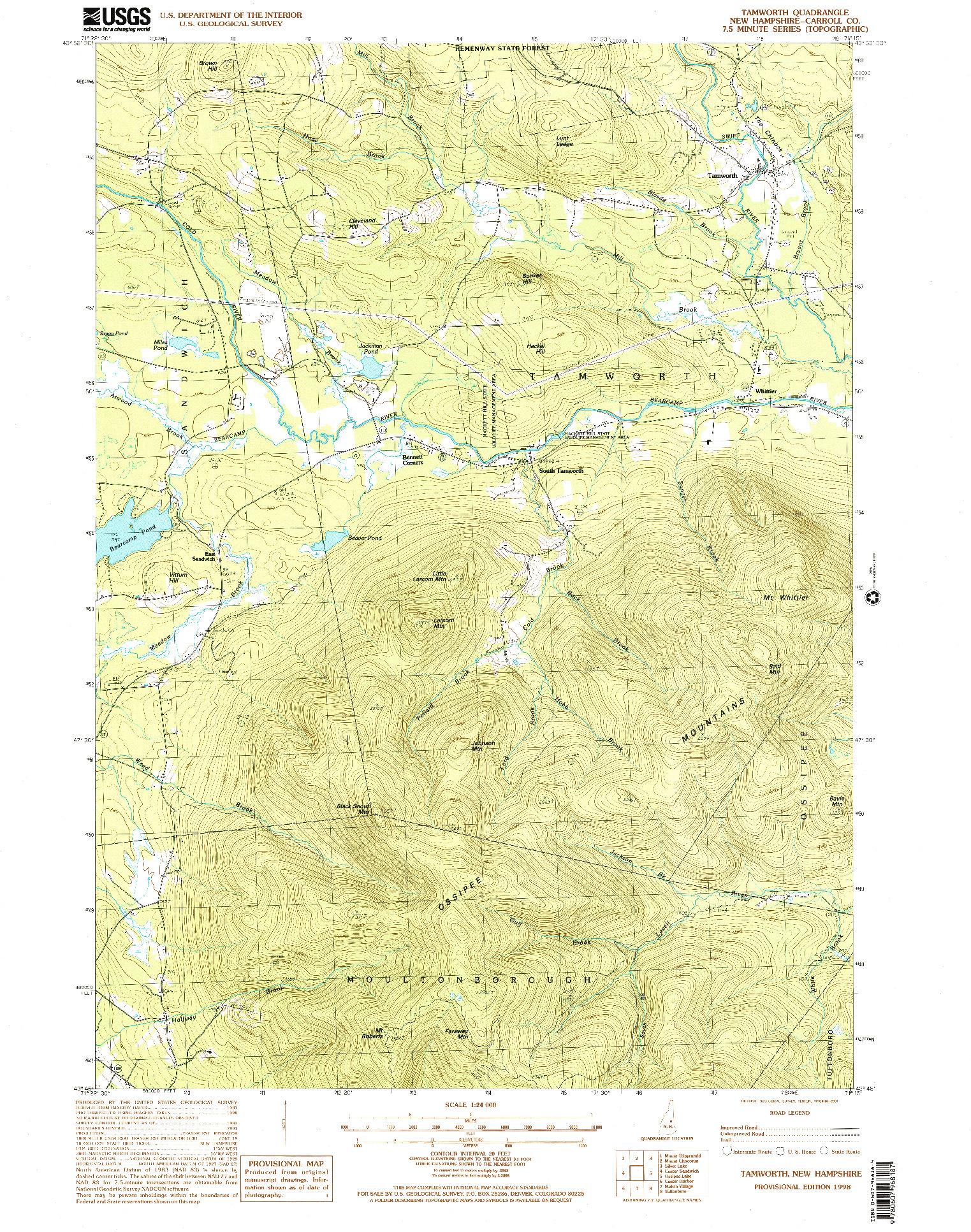 USGS 1:24000-SCALE QUADRANGLE FOR TAMWORTH, NH 1998
