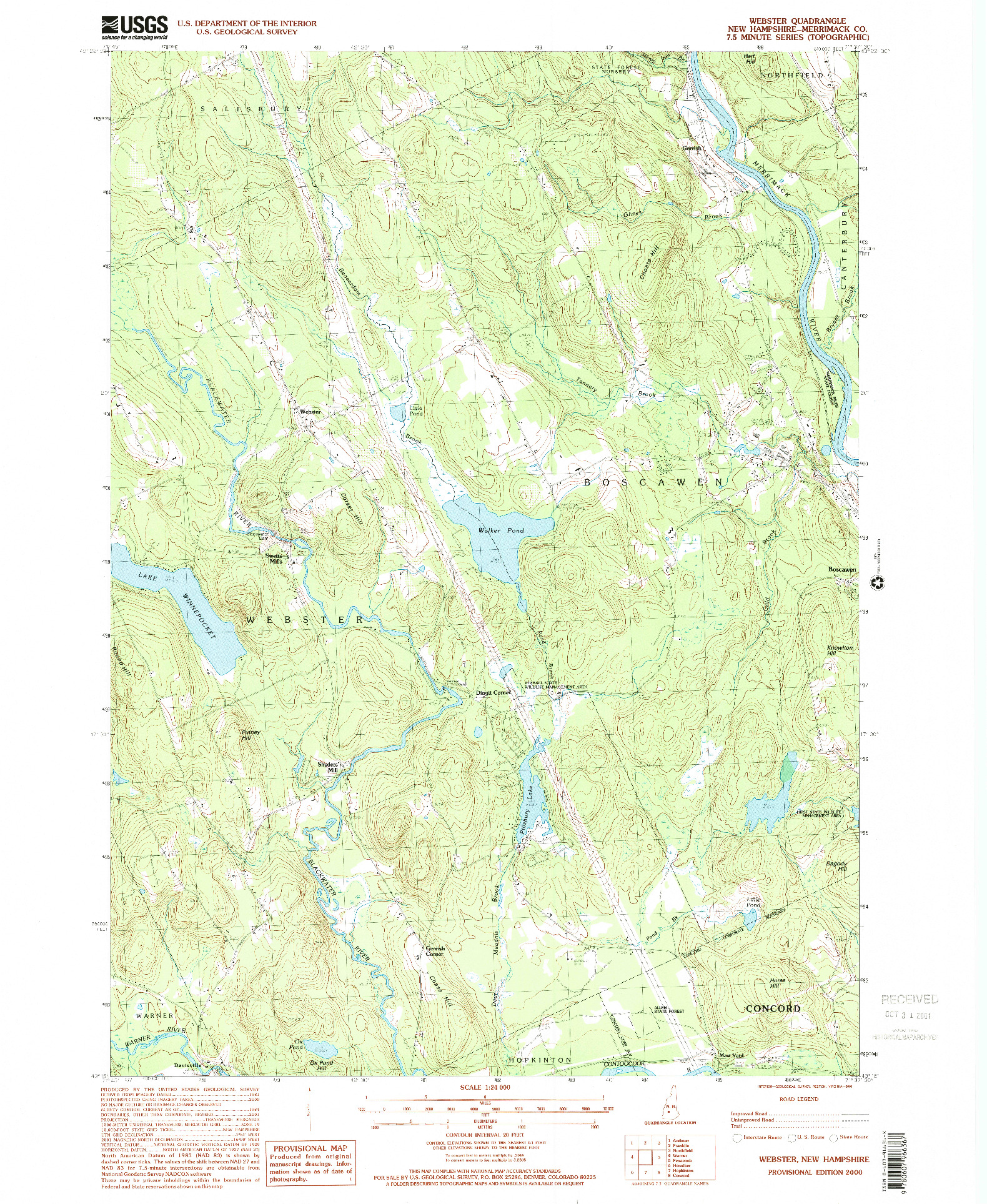 USGS 1:24000-SCALE QUADRANGLE FOR WEBSTER, NH 2000