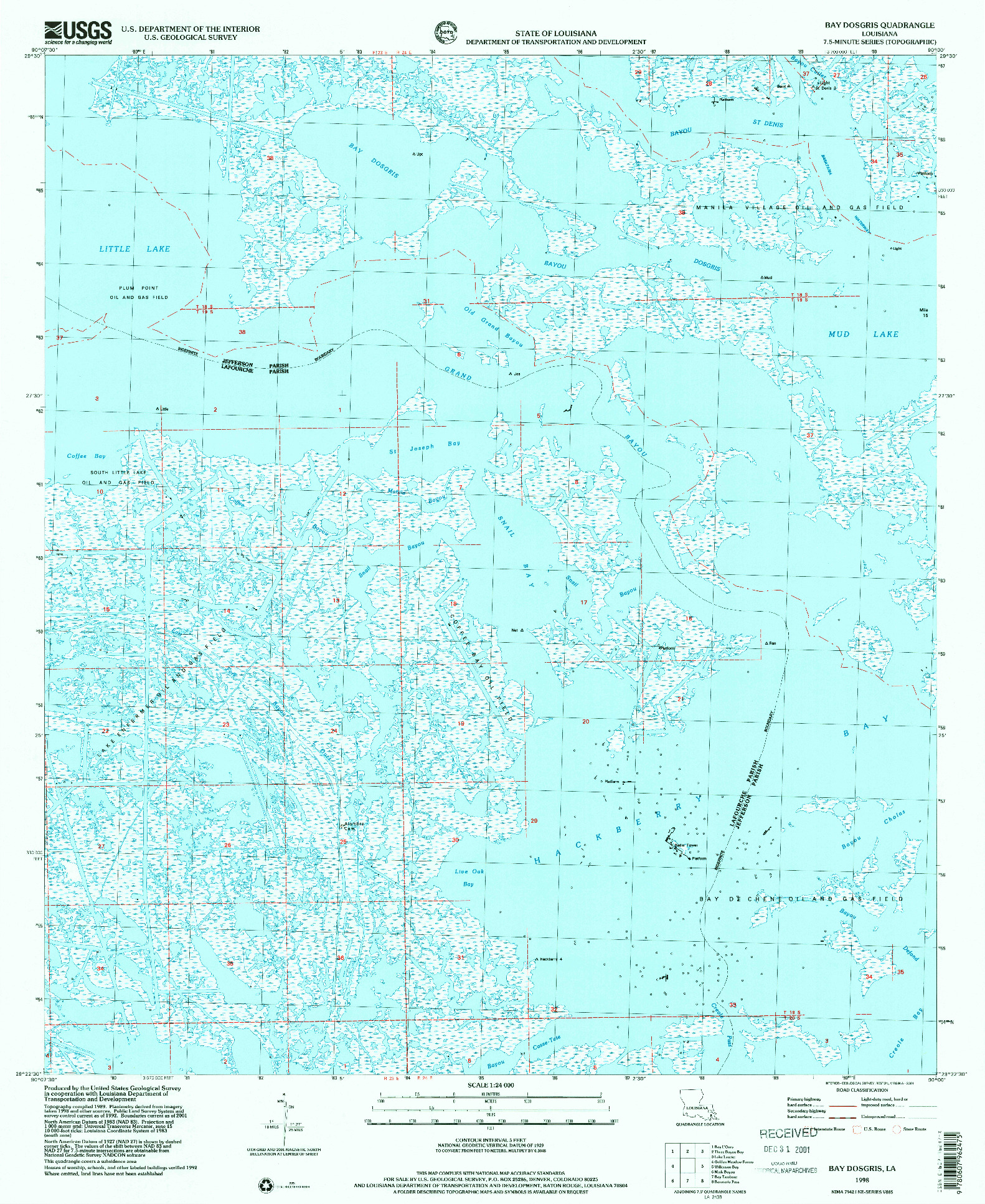 USGS 1:24000-SCALE QUADRANGLE FOR BAY DOSGRIS, LA 1998