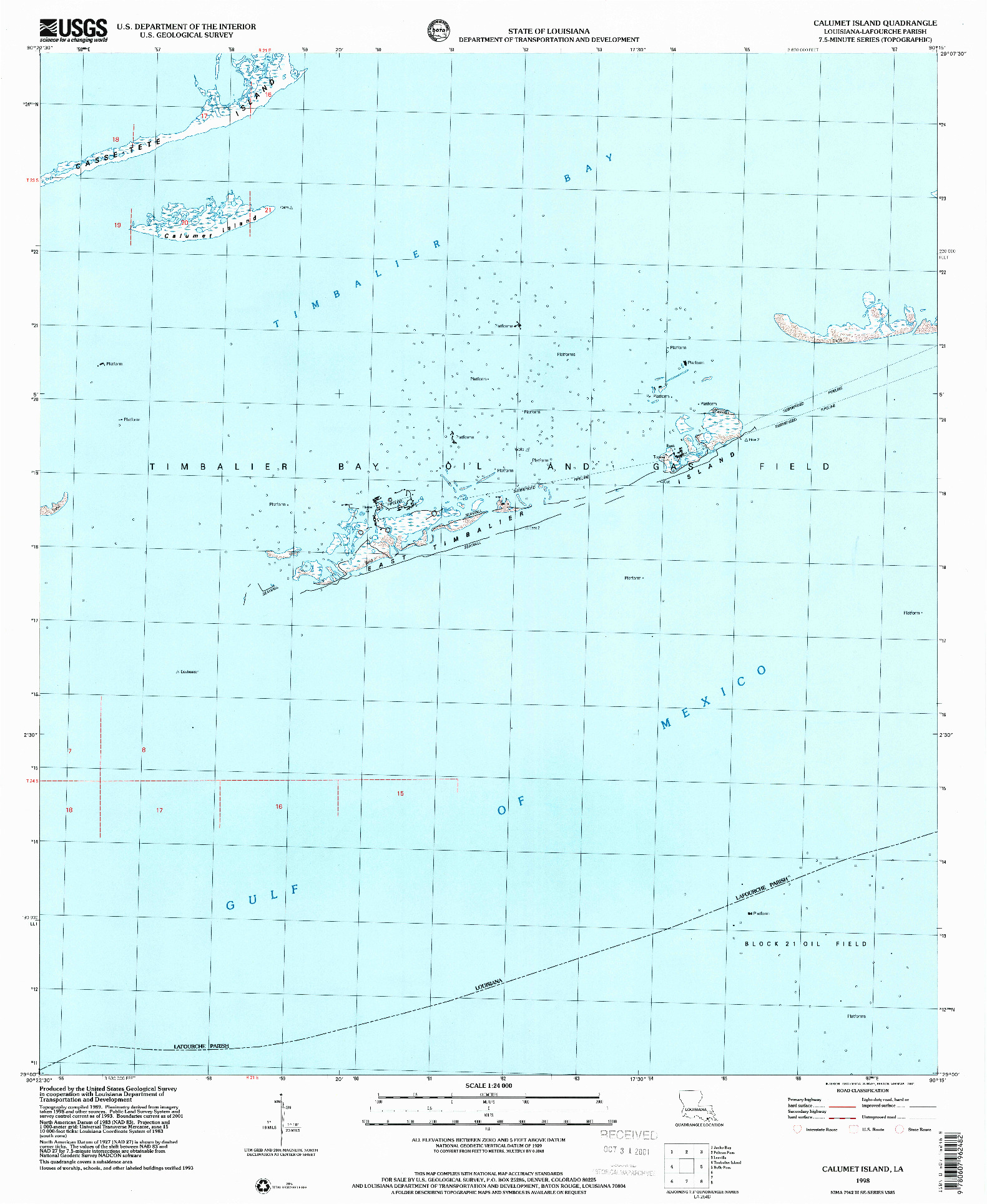 USGS 1:24000-SCALE QUADRANGLE FOR CALUMET ISLAND, LA 1998