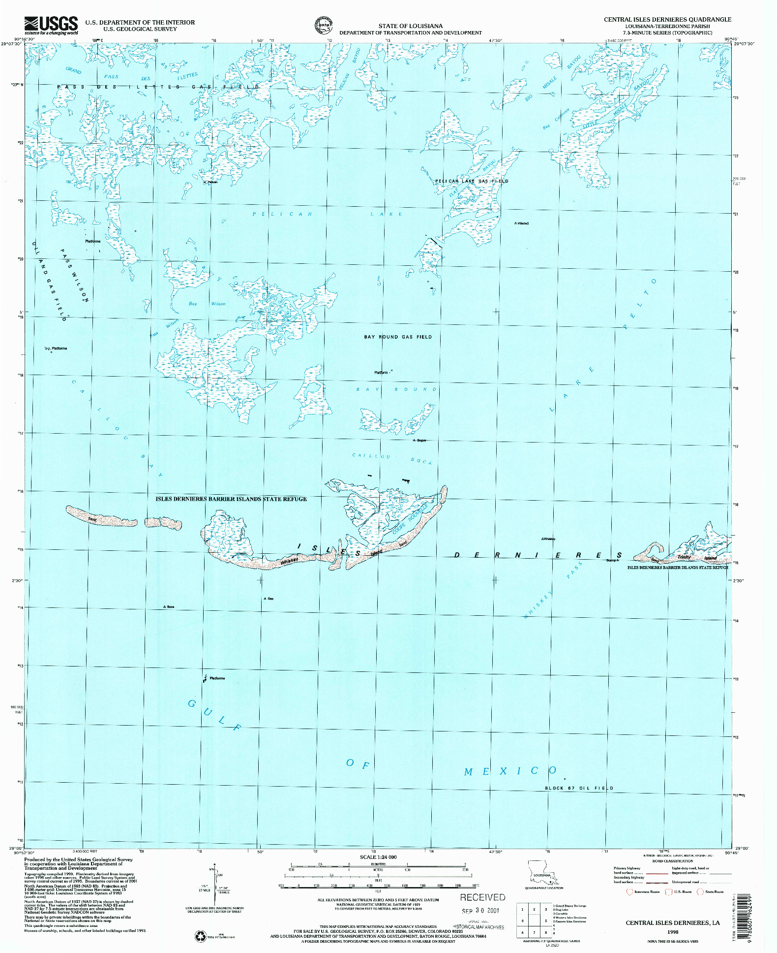 USGS 1:24000-SCALE QUADRANGLE FOR CENTRAL ISLES DERNIERES, LA 1998