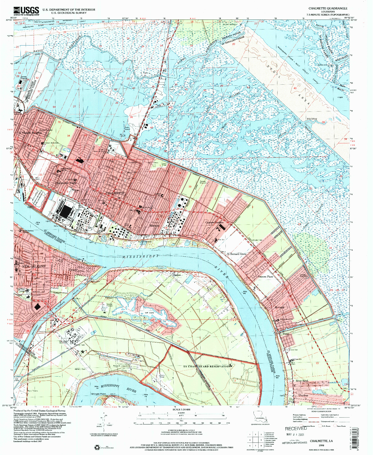 USGS 1:24000-SCALE QUADRANGLE FOR CHALMETTE, LA 1998