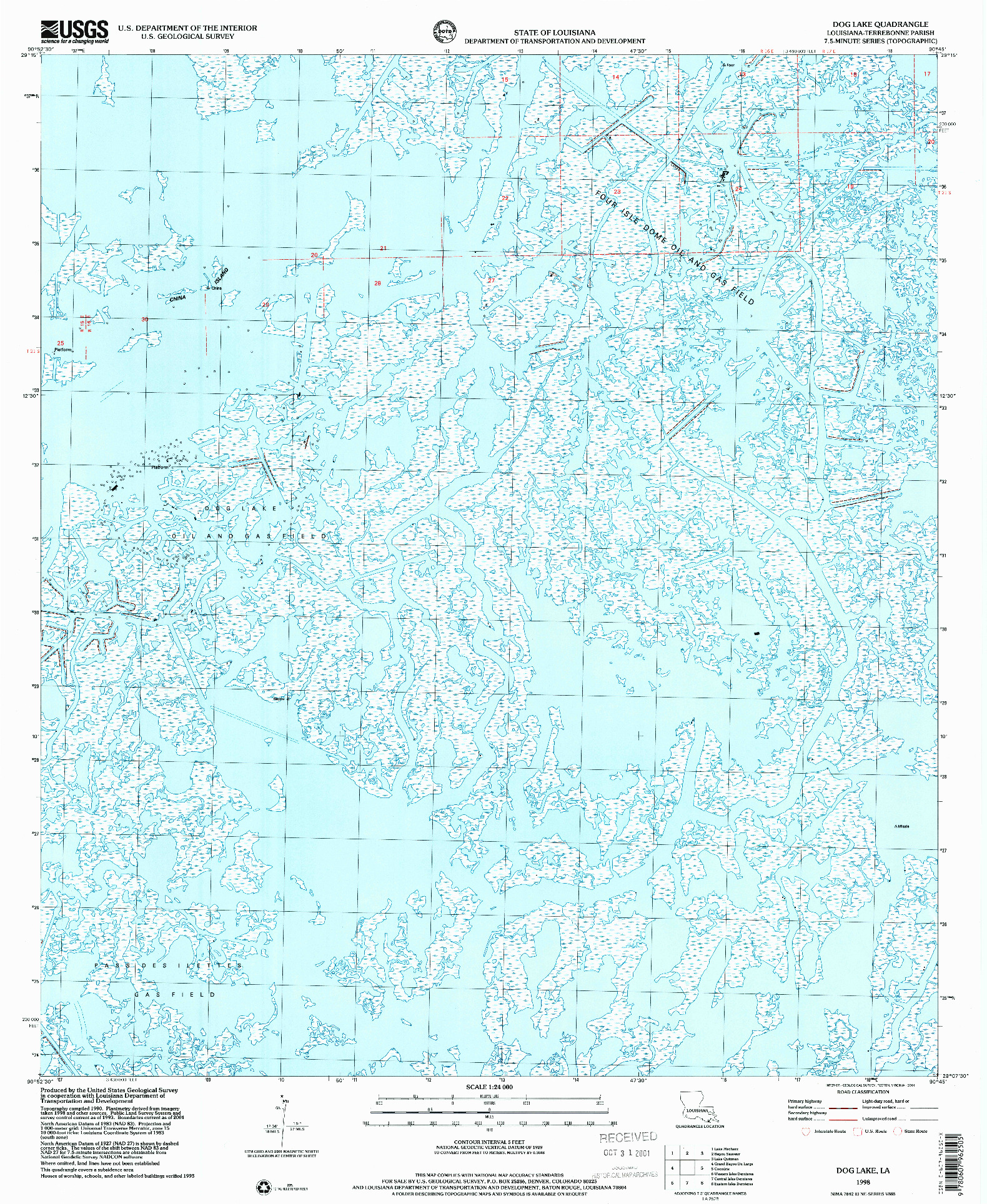 USGS 1:24000-SCALE QUADRANGLE FOR DOG LAKE, LA 1998
