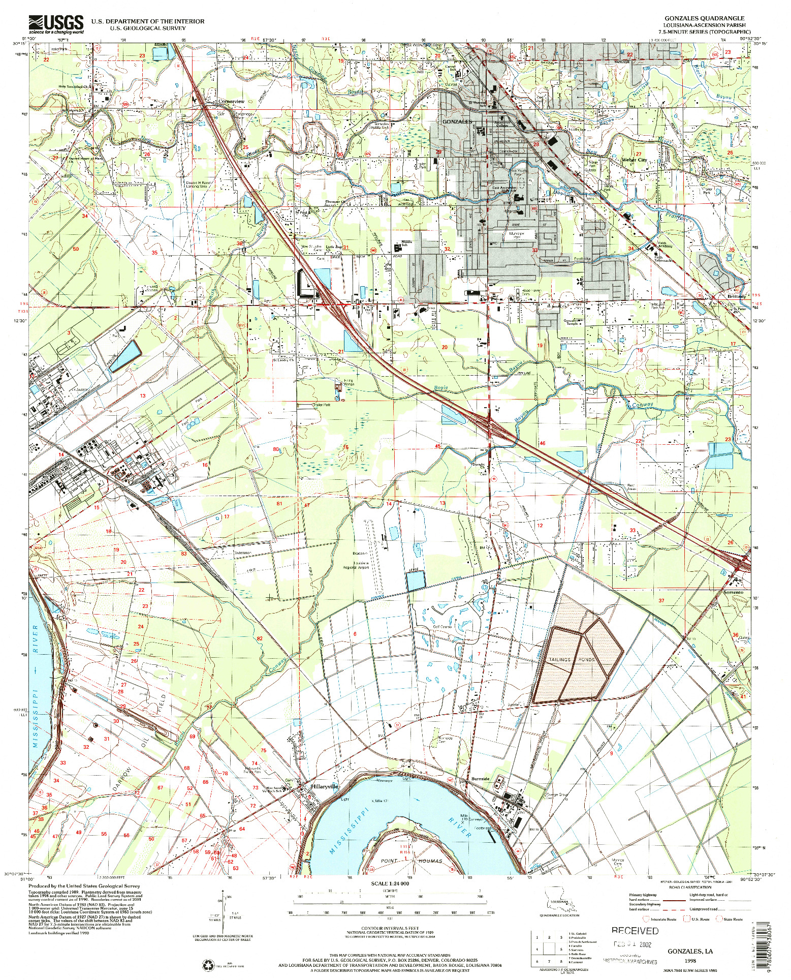 USGS 1:24000-SCALE QUADRANGLE FOR GONZALES, LA 1998