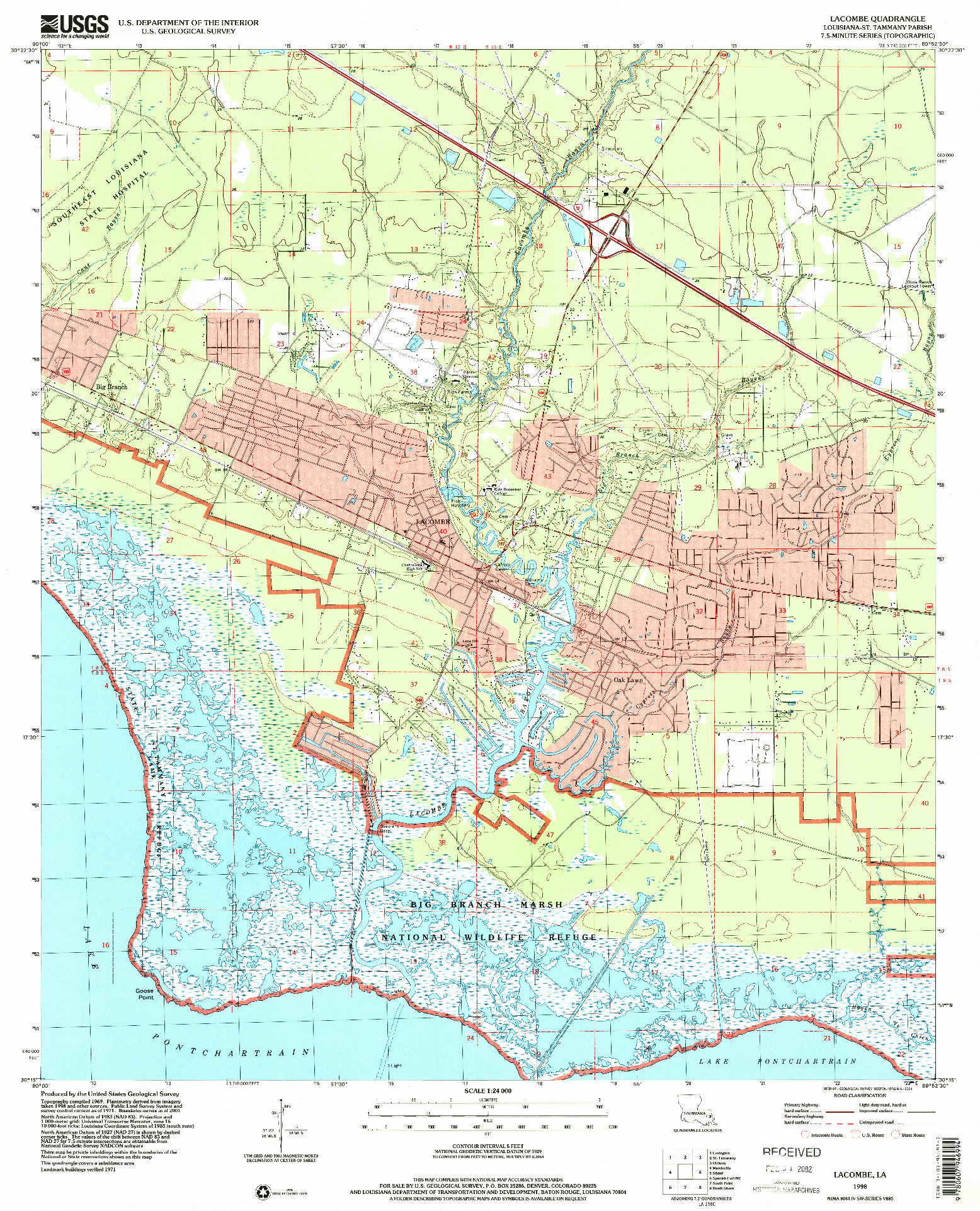 USGS 1:24000-SCALE QUADRANGLE FOR LACOMBE, LA 1998