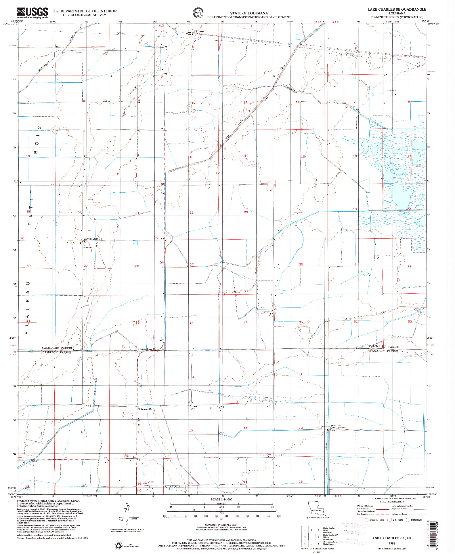 USGS 1:24000-SCALE QUADRANGLE FOR LAKE CHARLES SE, LA 1998