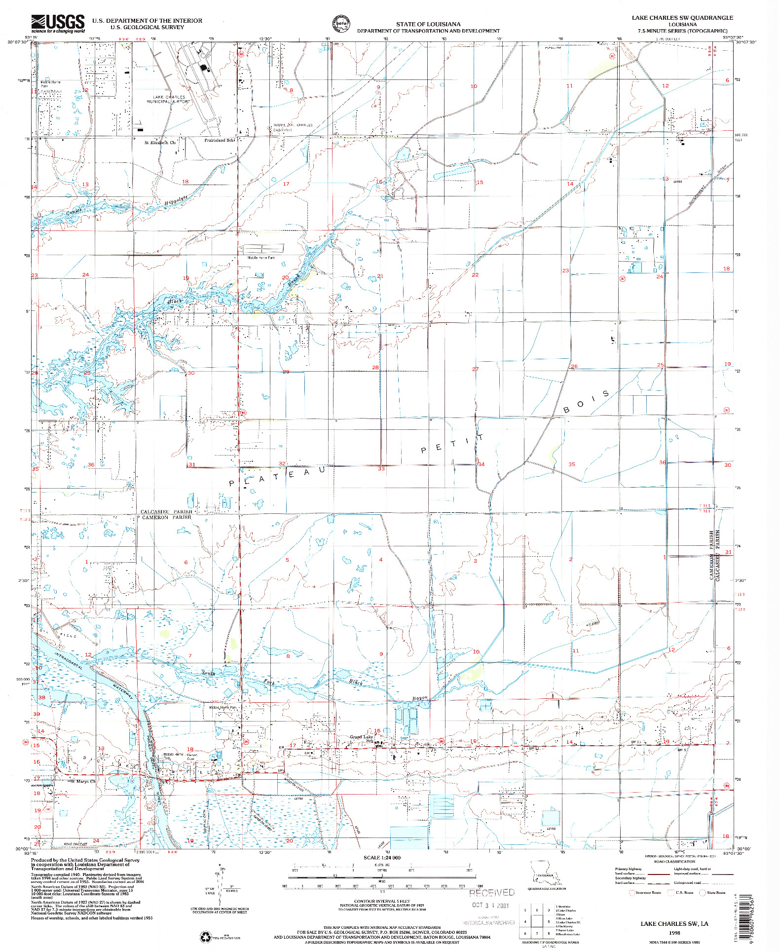 USGS 1:24000-SCALE QUADRANGLE FOR LAKE CHARLES SW, LA 1998