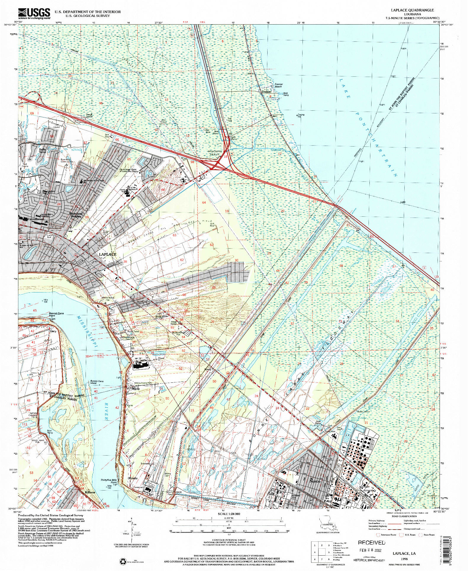 USGS 1:24000-SCALE QUADRANGLE FOR LAPLACE, LA 1998