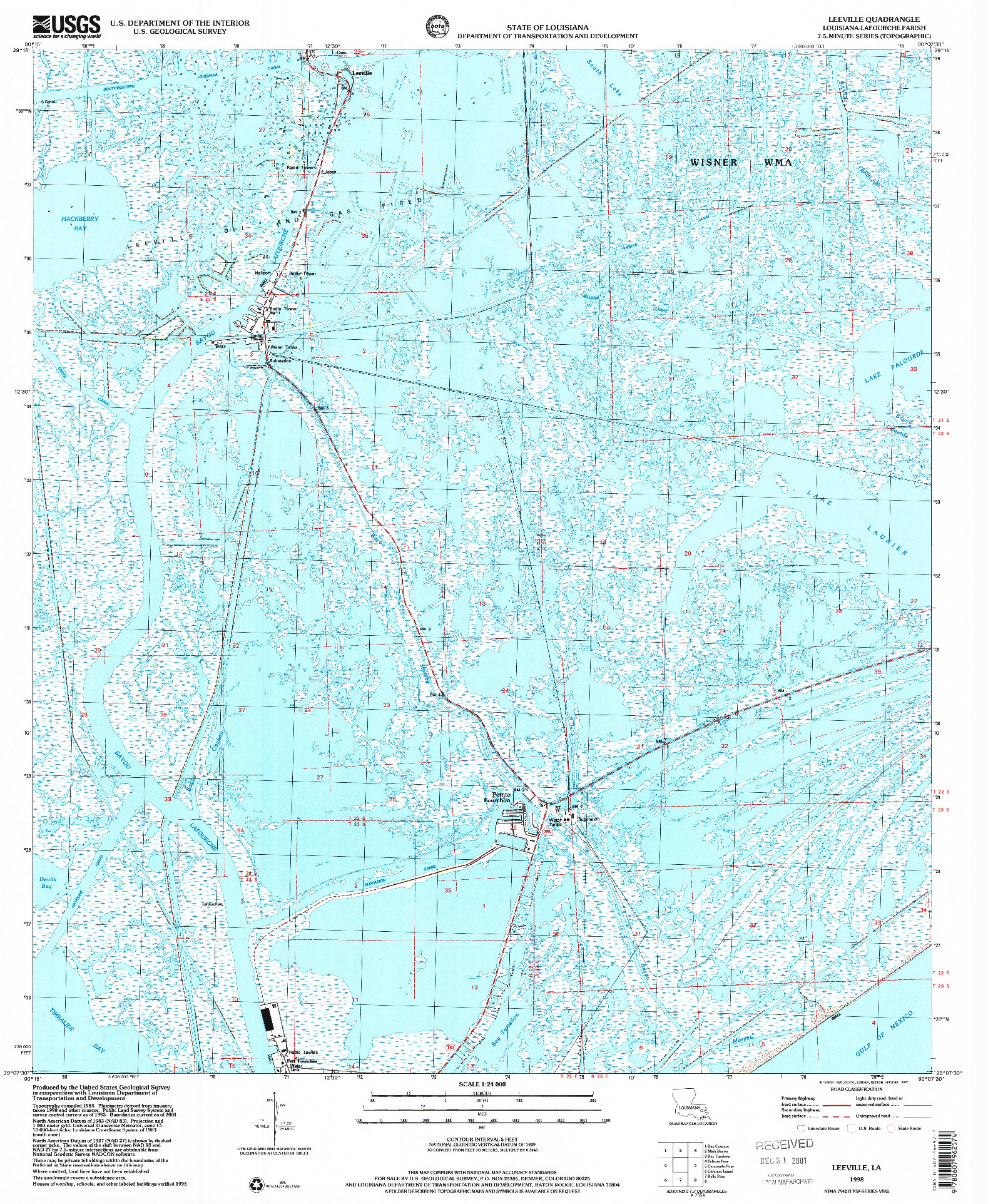 USGS 1:24000-SCALE QUADRANGLE FOR LEEVILLE, LA 1998