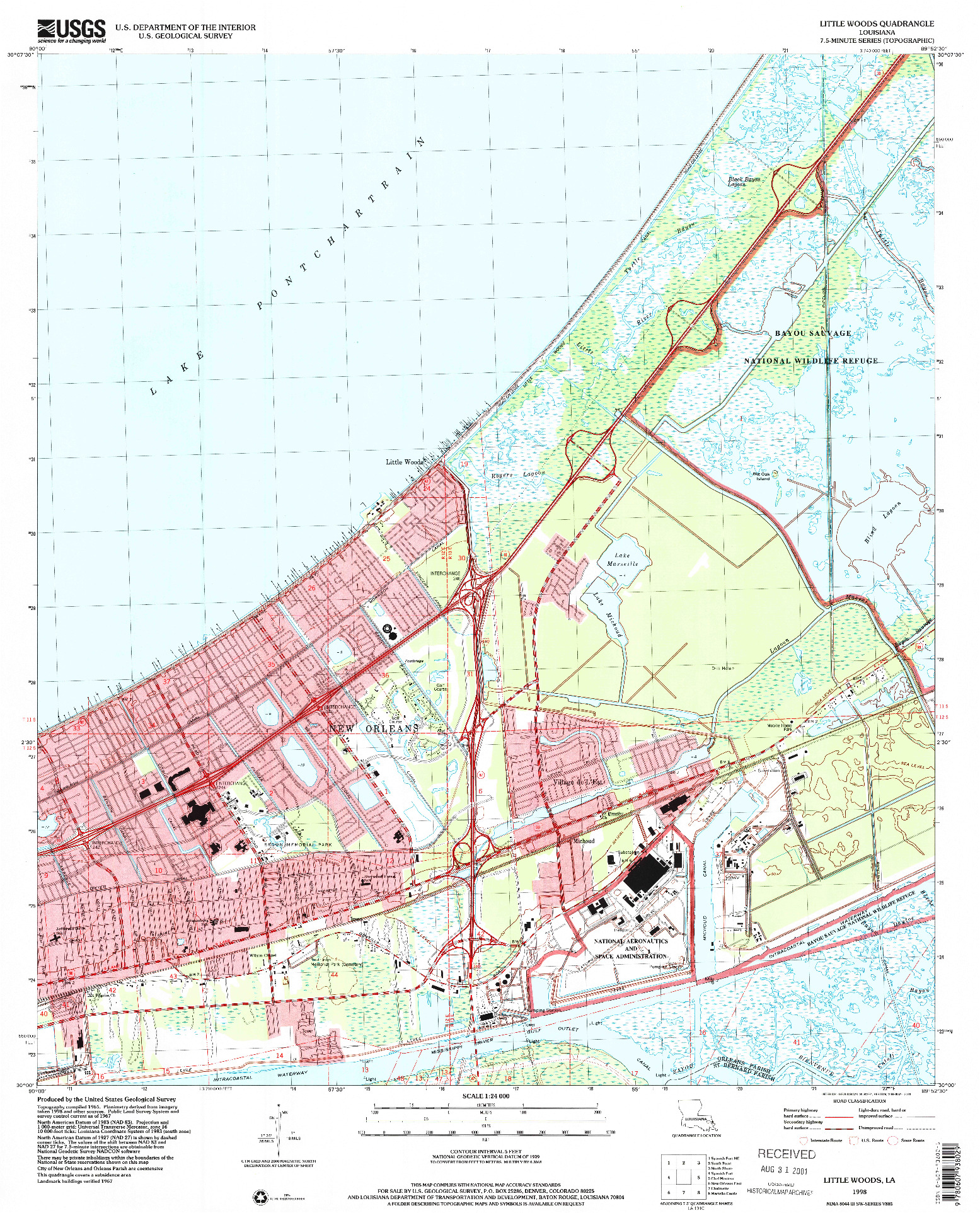 USGS 1:24000-SCALE QUADRANGLE FOR LITTLE WOODS, LA 1998