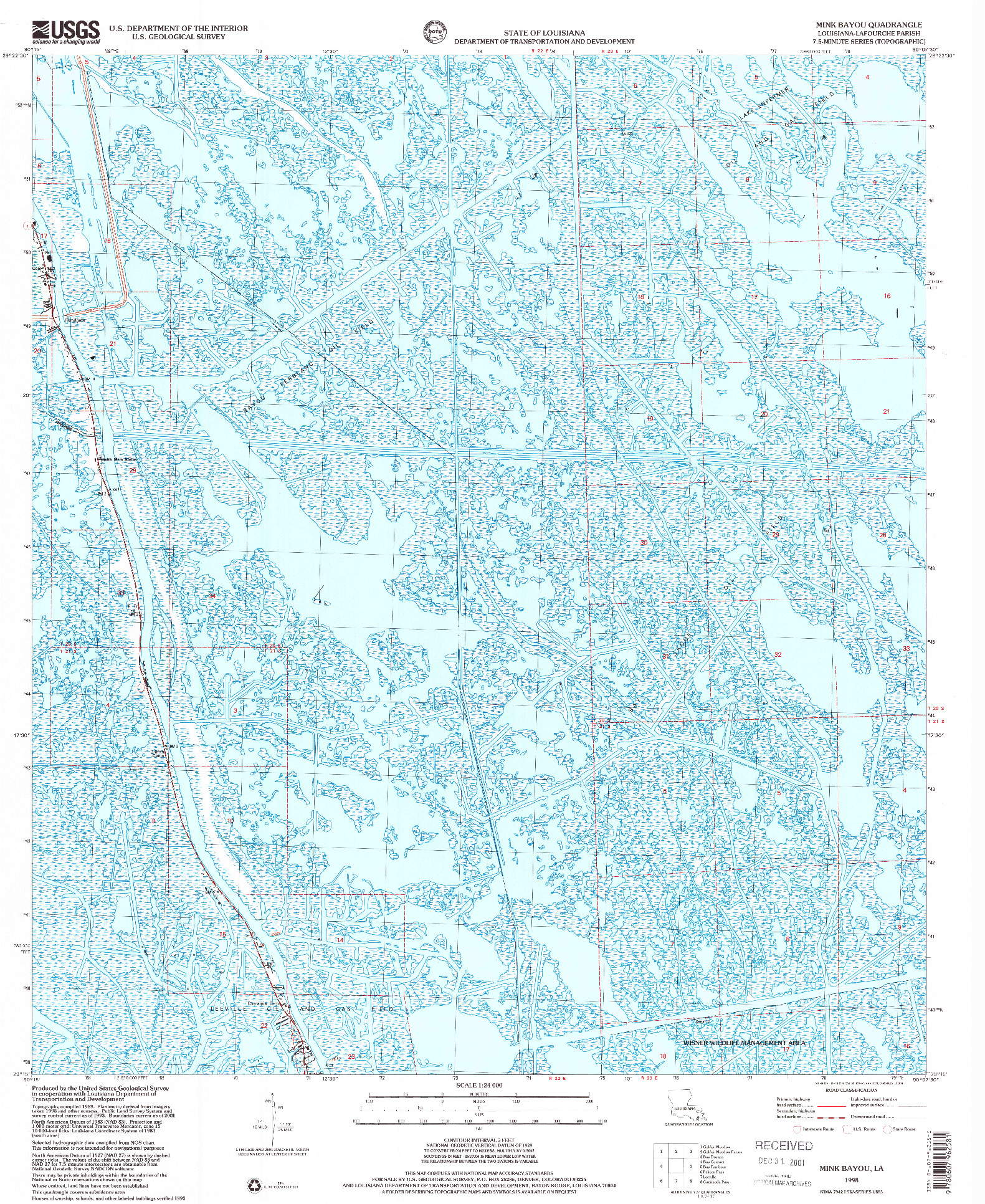 USGS 1:24000-SCALE QUADRANGLE FOR MINK BAYOU, LA 1998