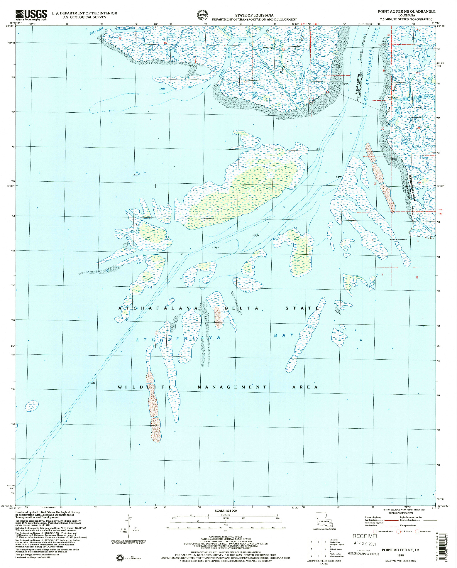 USGS 1:24000-SCALE QUADRANGLE FOR POINT AU FER NE, LA 1998