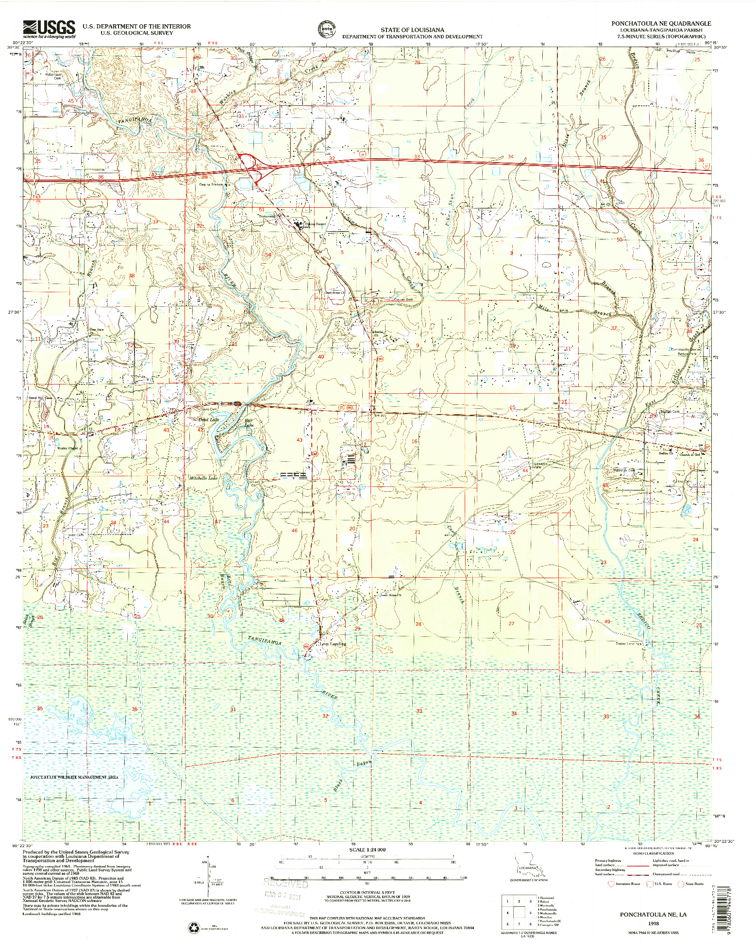 USGS 1:24000-SCALE QUADRANGLE FOR PONCHATOULA NE, LA 1998